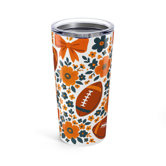 20oz Floral Football Tumbler, Auburn Game Day, Floral Football Tumbler, 20oz Insulated Travel Mug, Sports Party Favor, Tailgate Accessory, Gift for Fans