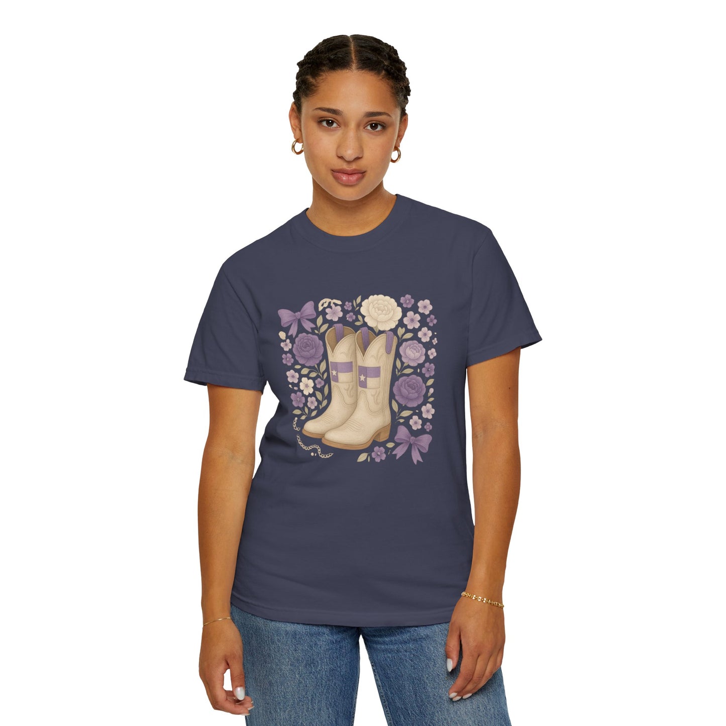 Whimsical Floral Boots Unisex T-Shirt | Casual Style, Gift for Her, Texas Christian University, TCU Frogs, Comfort Colors, Texas Fan gift, Graduation Gift