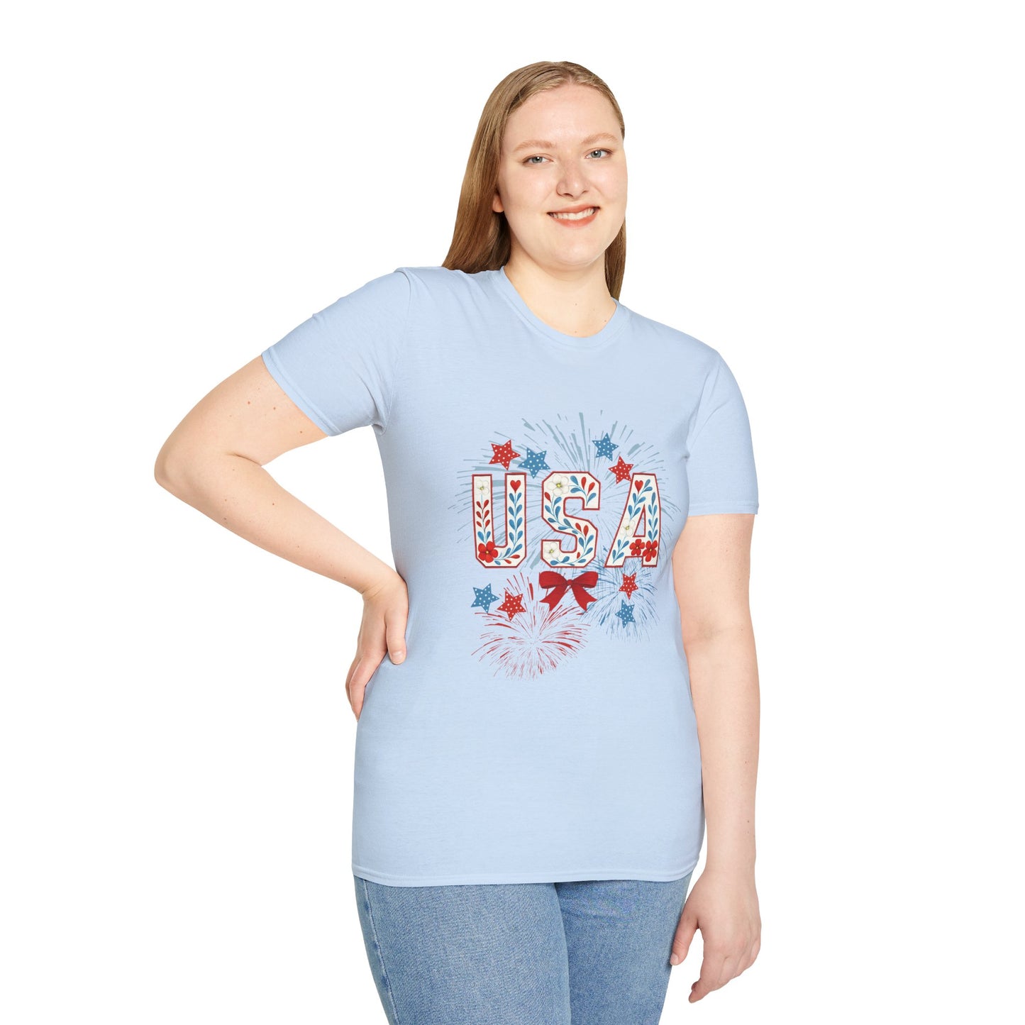 Patriotic USA Fireworks T-Shirt, 4th of July Tee, Unisex Graphic Shirt, Independence Day Apparel, Stars and Stripes Clothing