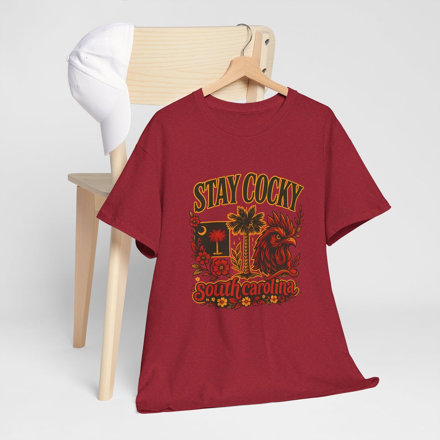 Stay Cocky Unisex Heavy Cotton Tee, Casual Graphic Tee, South Carolina Pride Shirt, Fun Vacation Wear, Perfect Gift for Gamecocks Fans