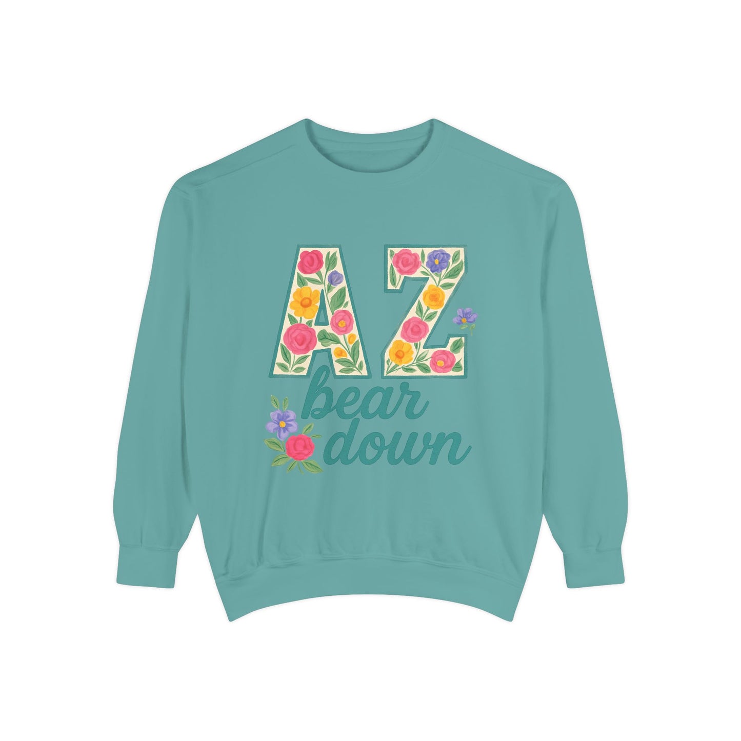 Arizona Floral Sweatshirt, Cozy Unisex Sweatshirt, Trendy Fall Layer, Gift for Him/Her, Sports Spirit Apparel, Bear Down AZ