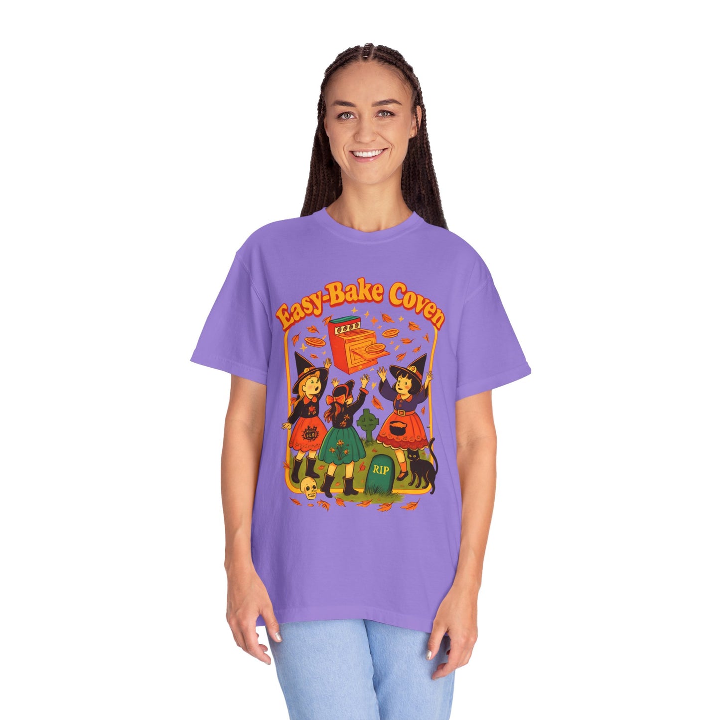 Halloween Witch T-Shirt, Unisex Garment-Dyed Shirt, Easy-Bake Coven Tee, Spooky Season Apparel, Cute Witch Design