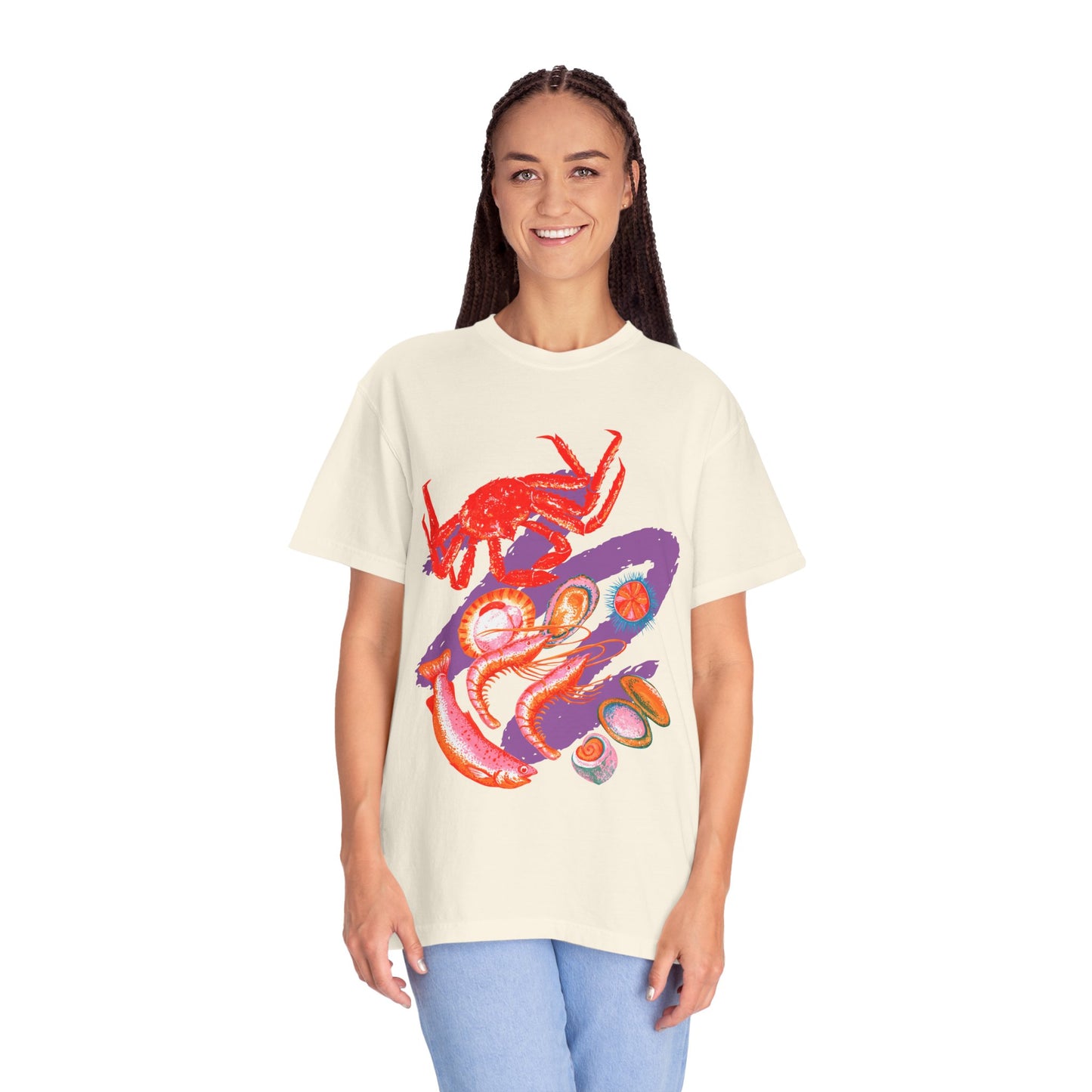 Comfort Colors Vibrant Seafood T-Shirt, French Coastal Tee, Distressed Shirt, Oversized Coquette Aesthetic, Nautical Style