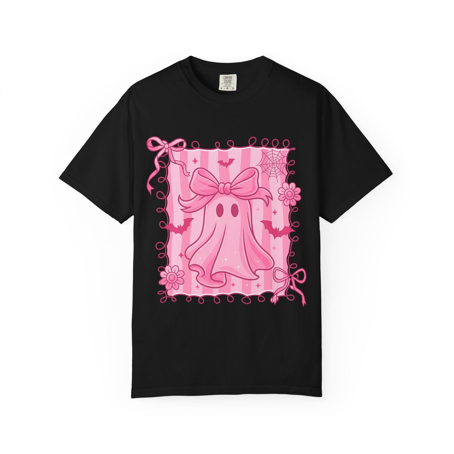Cute Pink Ghost Graphic T-Shirt, Pink Halloween Tee, Unisex Garment-Dyed Top, Spooky Style for Fall, Trick or Treat Fashion