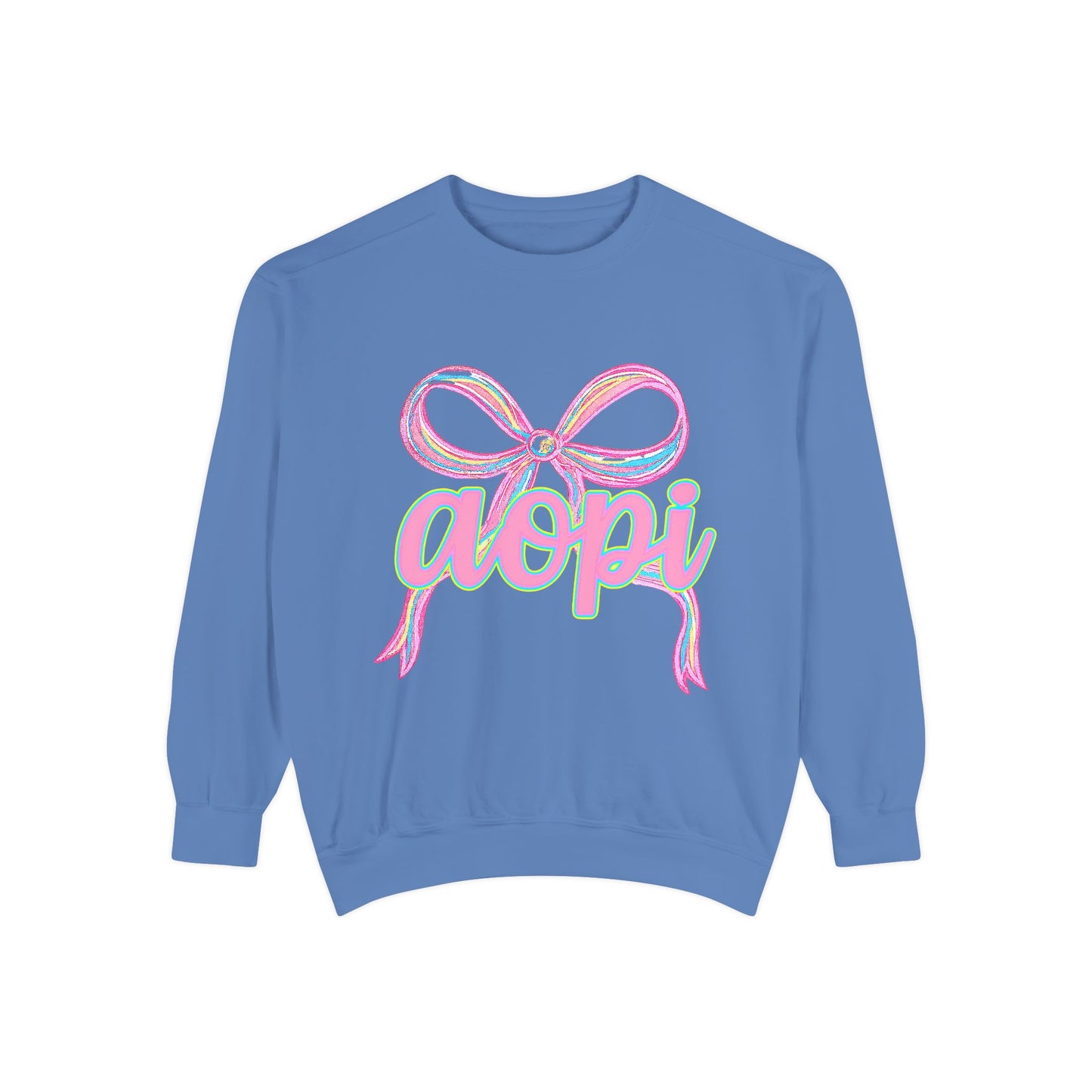 Pastel Bow Sweatshirt with aopi Design, Cozy Unisex Sweatshirt, Gift for Sorority Sisters, Casual Chic Apparel, Best Friend Outfit