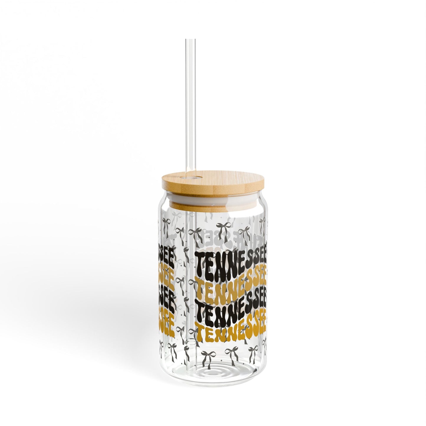 Coquette Bow Tennessee Sipper Glass, 16oz - Unique Glass Cup with Bamboo Lid for Drinks, Perfect for Home, Parties, vandy game day, tennessee gift, graduation gift
