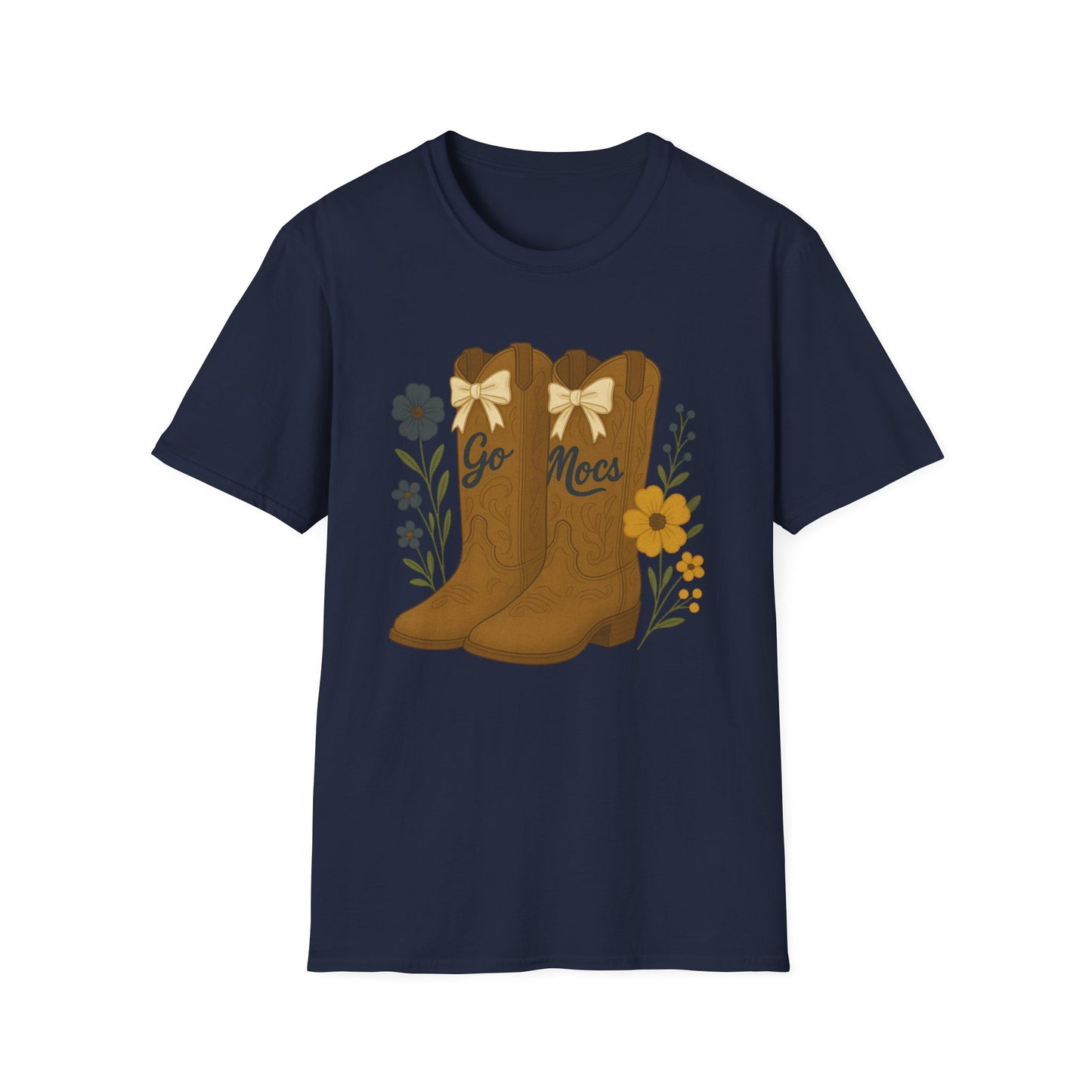 Chatt Mocs Coquette Cowgirl Boot Floral T-Shirt - Go Mocs Design, Casual Wear, Gift for Cowgirls, Western Style, Country Fan Clothing, Go Mocs, chatt tn game day, graduation gift