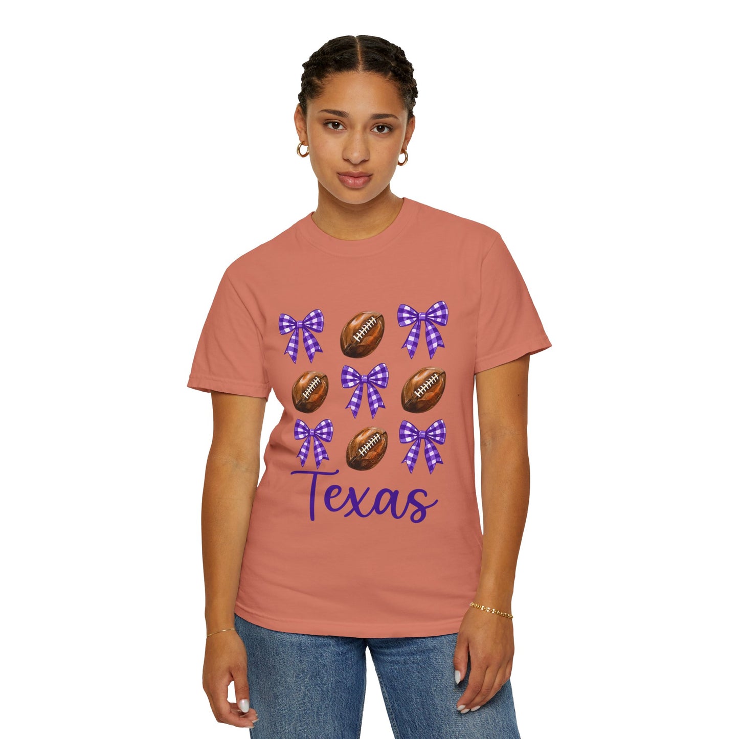 Texas Football Unisex T-Shirt with Purple Bows - Game Day Sports Apparel for Horned Frogs Fans