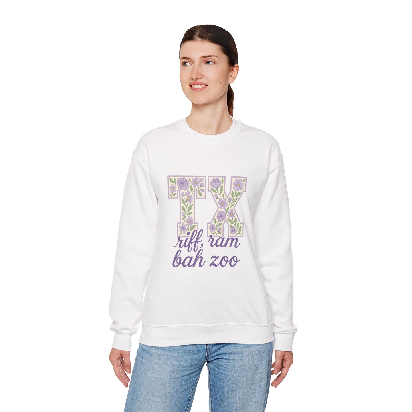 Texas Floral Sweatshirt, Cozy Unisex Crewneck, TX Riff Ram Bah Zoo Pullover, Gift for College Students, Texas Pride Apparel, Spring Fashion
