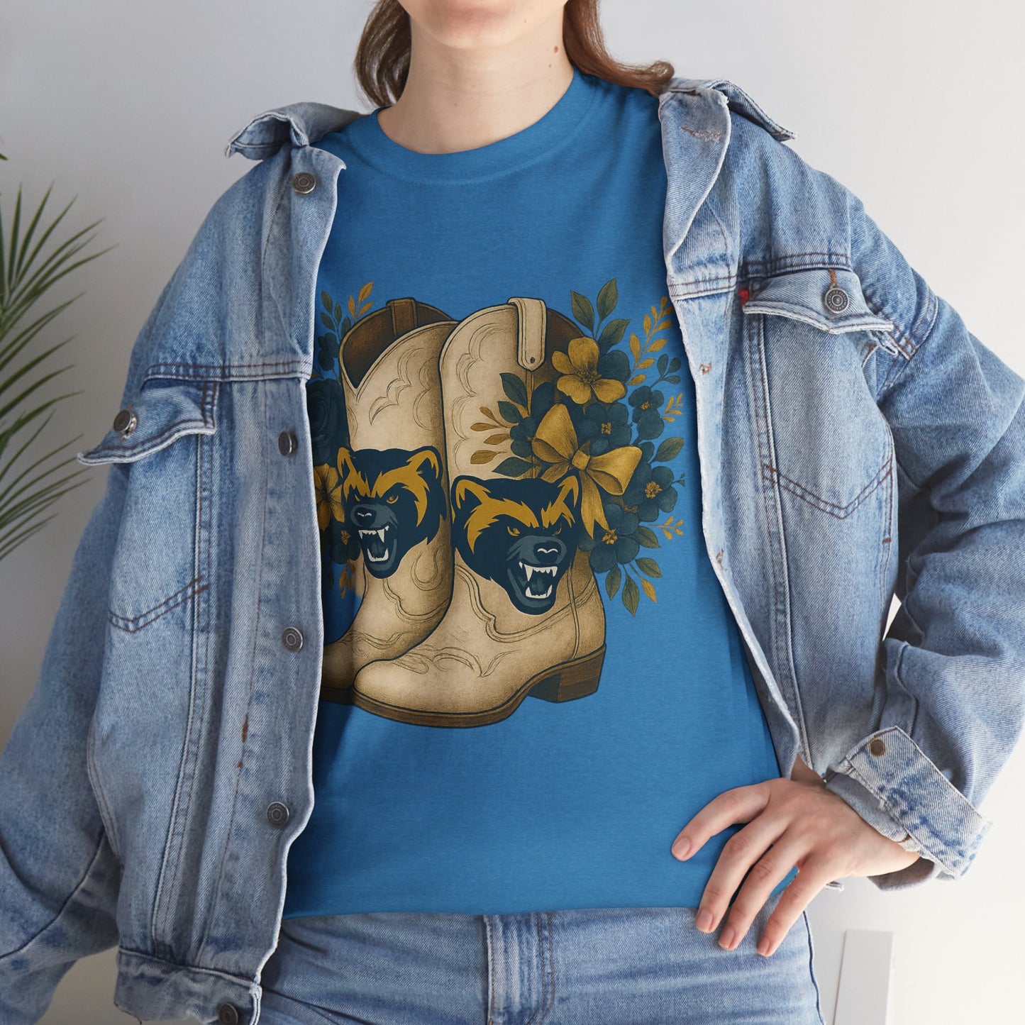 Graphic Tee - Michigan Wolverines Maize and Blue Country Chic Floral Cowboy Boots Vintage Style Shirt