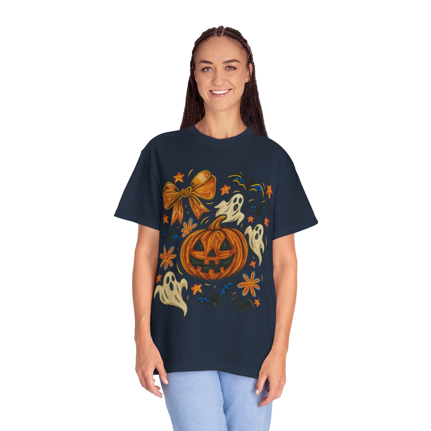 Halloween Ghost & Pumpkin T-shirt, Spooky Season Shirt, Fall Tee, Unisex Halloween Apparel, Ghostly Graphic Tee, Pumpkin Graphic Shirt