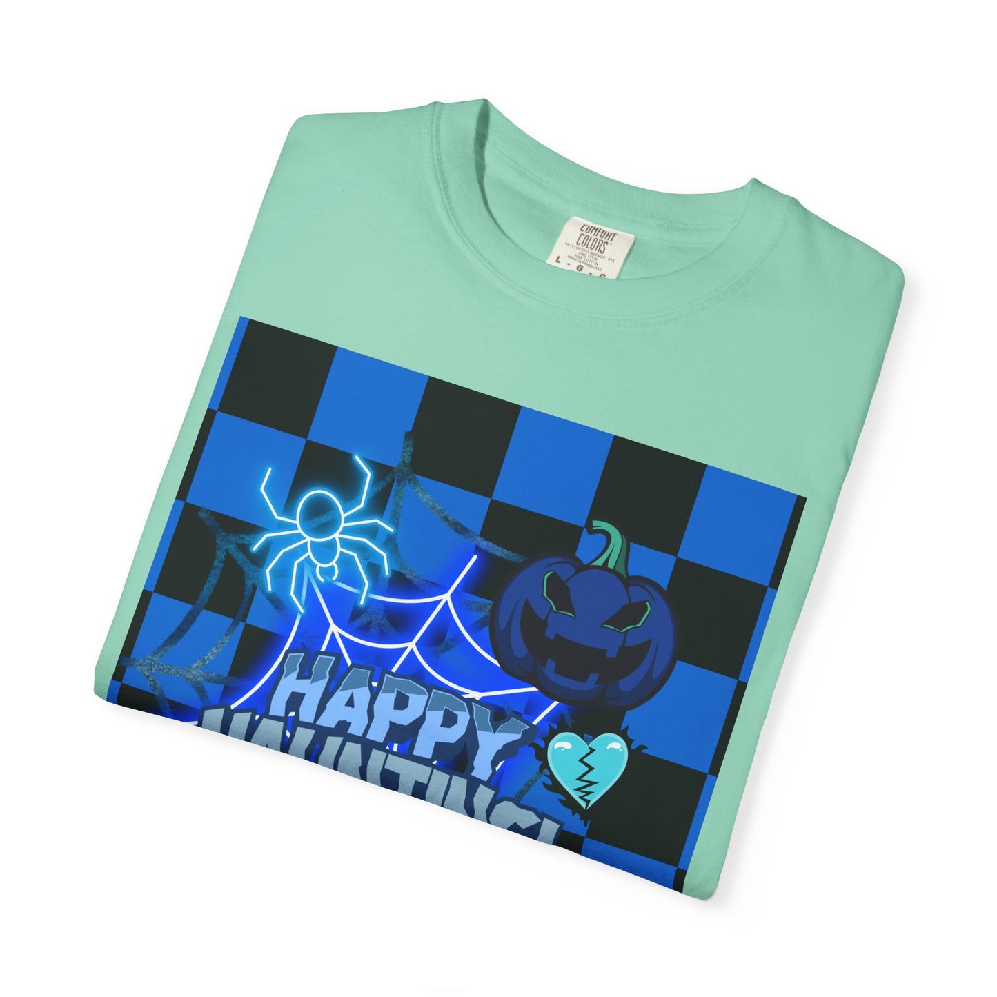 Happy Haunting Unisex Garment-Dyed T-shirt, Halloween Tee, Spooky Shirt, Fall Fashion, Casual Wear, Pumpkin Fest