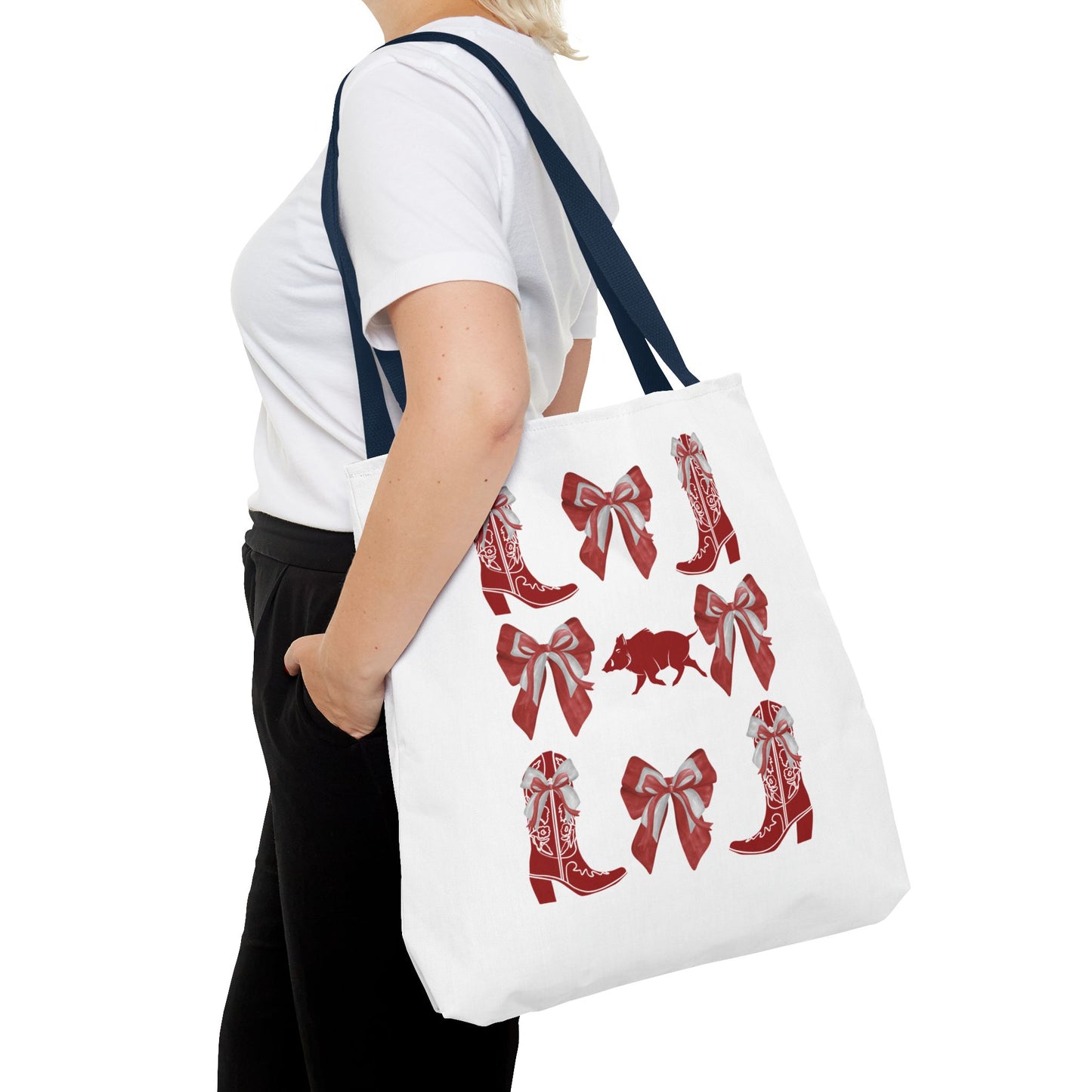 Arkansas Coquette Bow Chic Tote Bag - Stylish Carryall for Cowgirls, Woo Pig Gifts, AR Razorback Fan Gift, Arkansas Game Day Tote, Graduation Gift, Arkansas Alumni