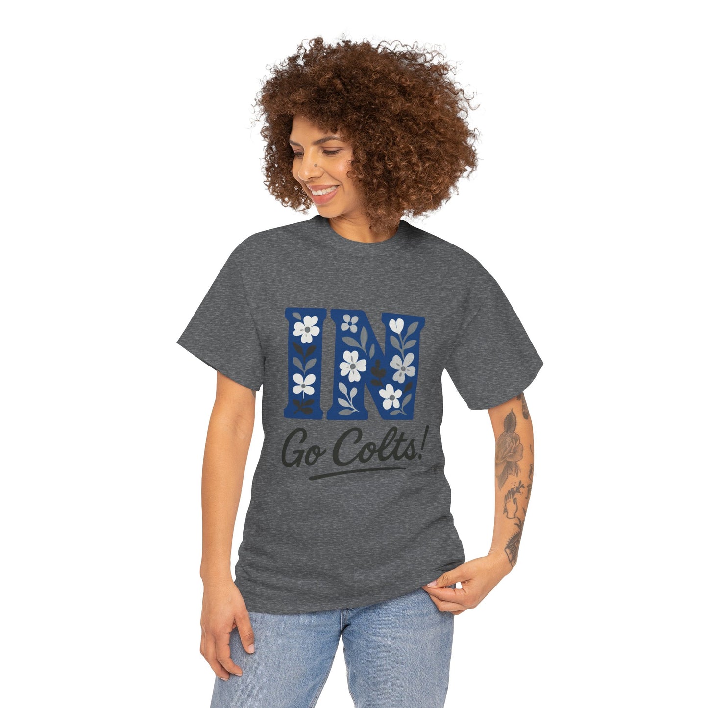 Floral Colts Tee | Unisex Heavy Cotton Tee for Sports Fans, Indiana Pride