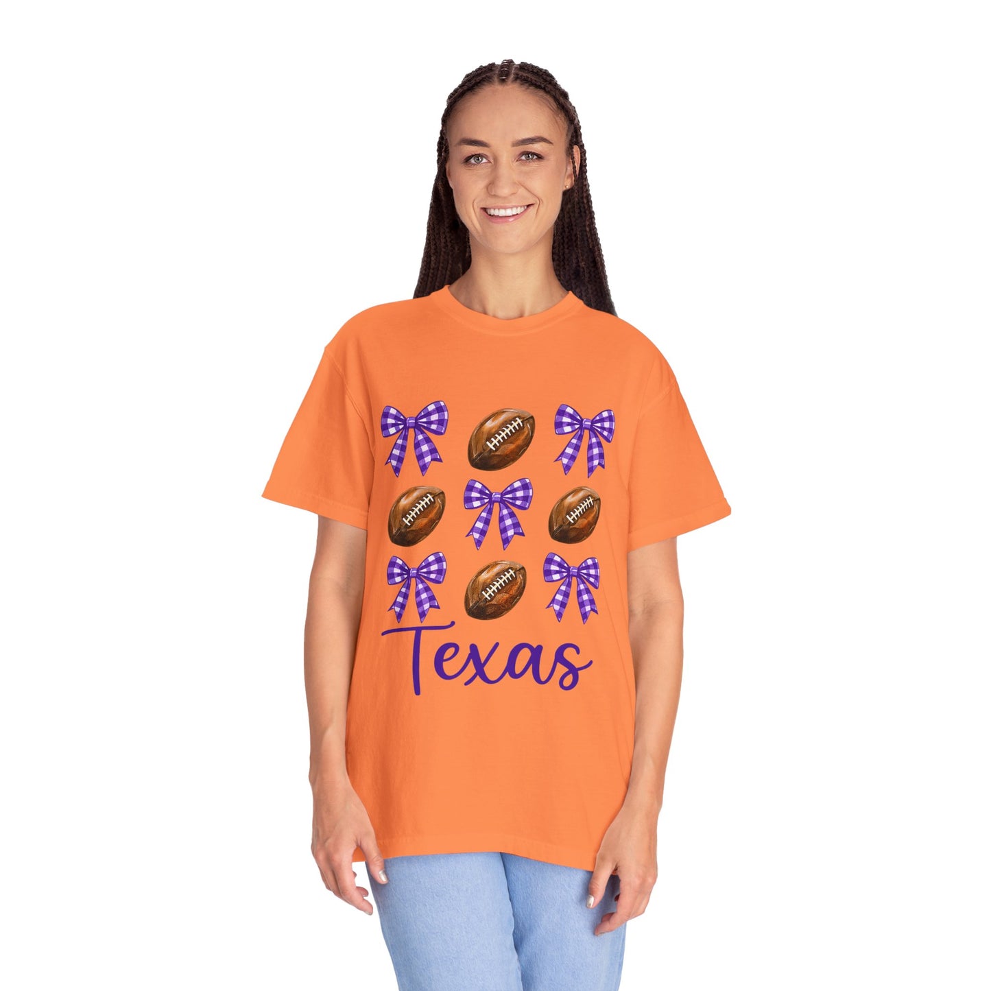 Texas Football Unisex T-Shirt with Purple Bows - Game Day Sports Apparel for Horned Frogs Fans