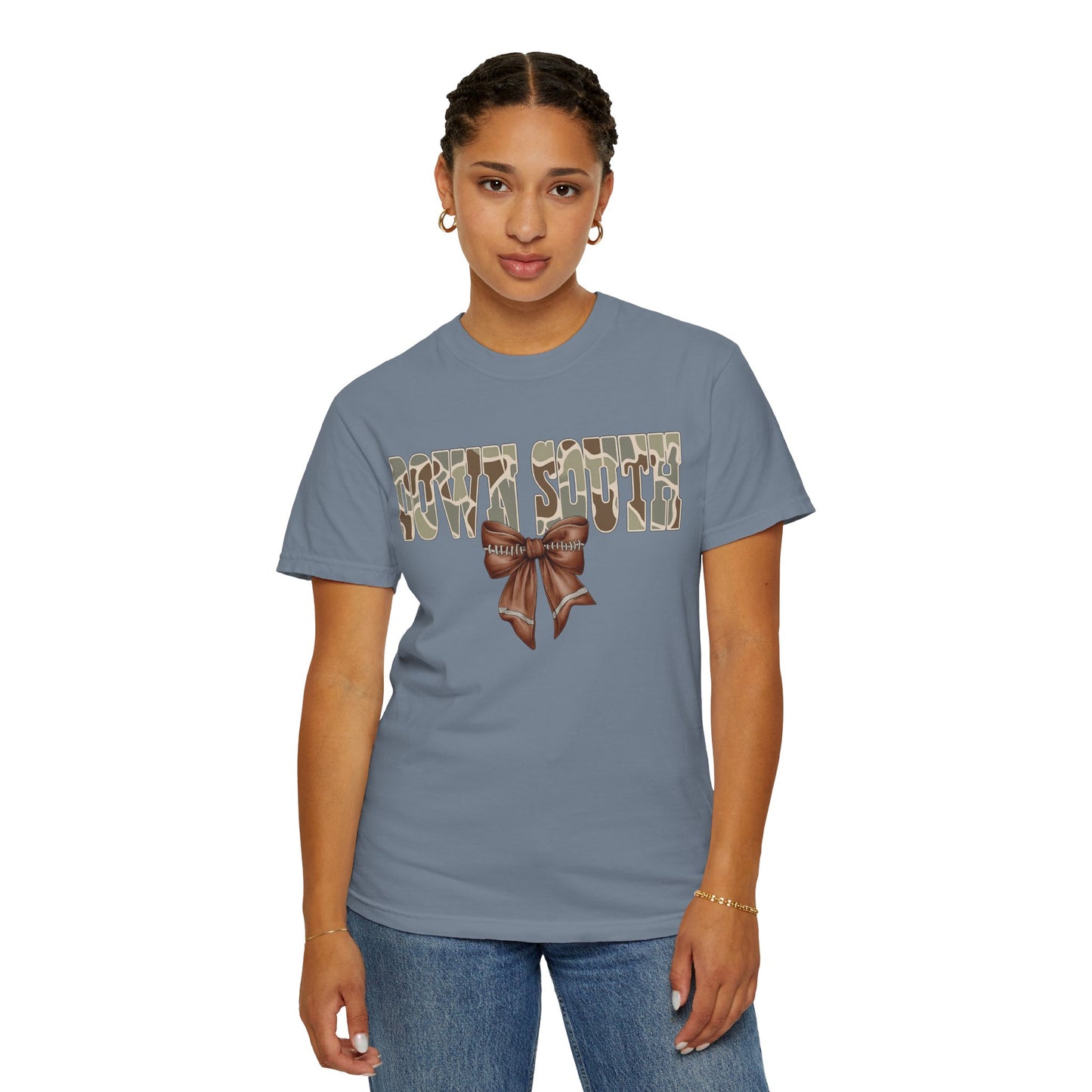 Camo Bow Graphic Tee - Trendy Apparel for Casual Outings and Birthdays