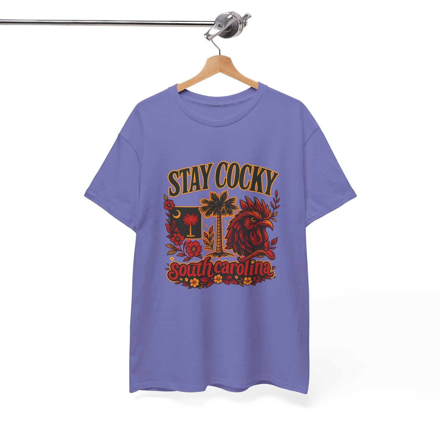 Stay Cocky Unisex Heavy Cotton Tee, Casual Graphic Tee, South Carolina Pride Shirt, Fun Vacation Wear, Perfect Gift for Gamecocks Fans
