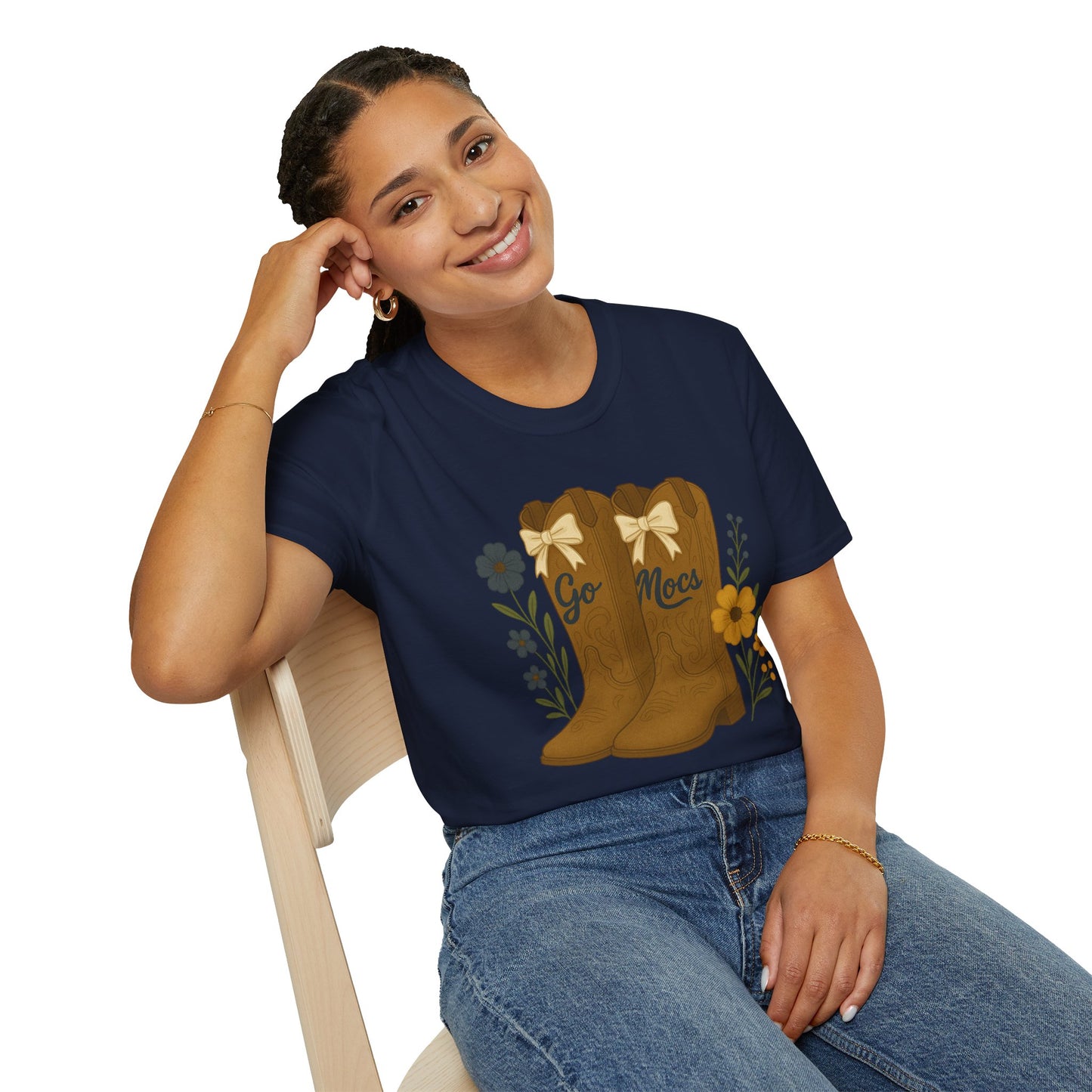 Chatt Mocs Coquette Cowgirl Boot Floral T-Shirt - Go Mocs Design, Casual Wear, Gift for Cowgirls, Western Style, Country Fan Clothing, Go Mocs, chatt tn game day, graduation gift