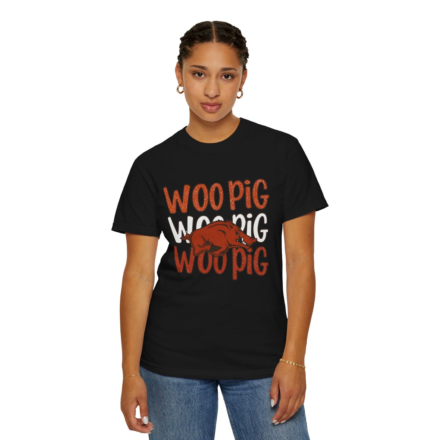Woo Pig Garment-Dyed T-Shirt, Unisex Tee, Arkansas Pride Shirt, Casual Everyday Wear, College Game Day Tee, Fun Graphic Tee