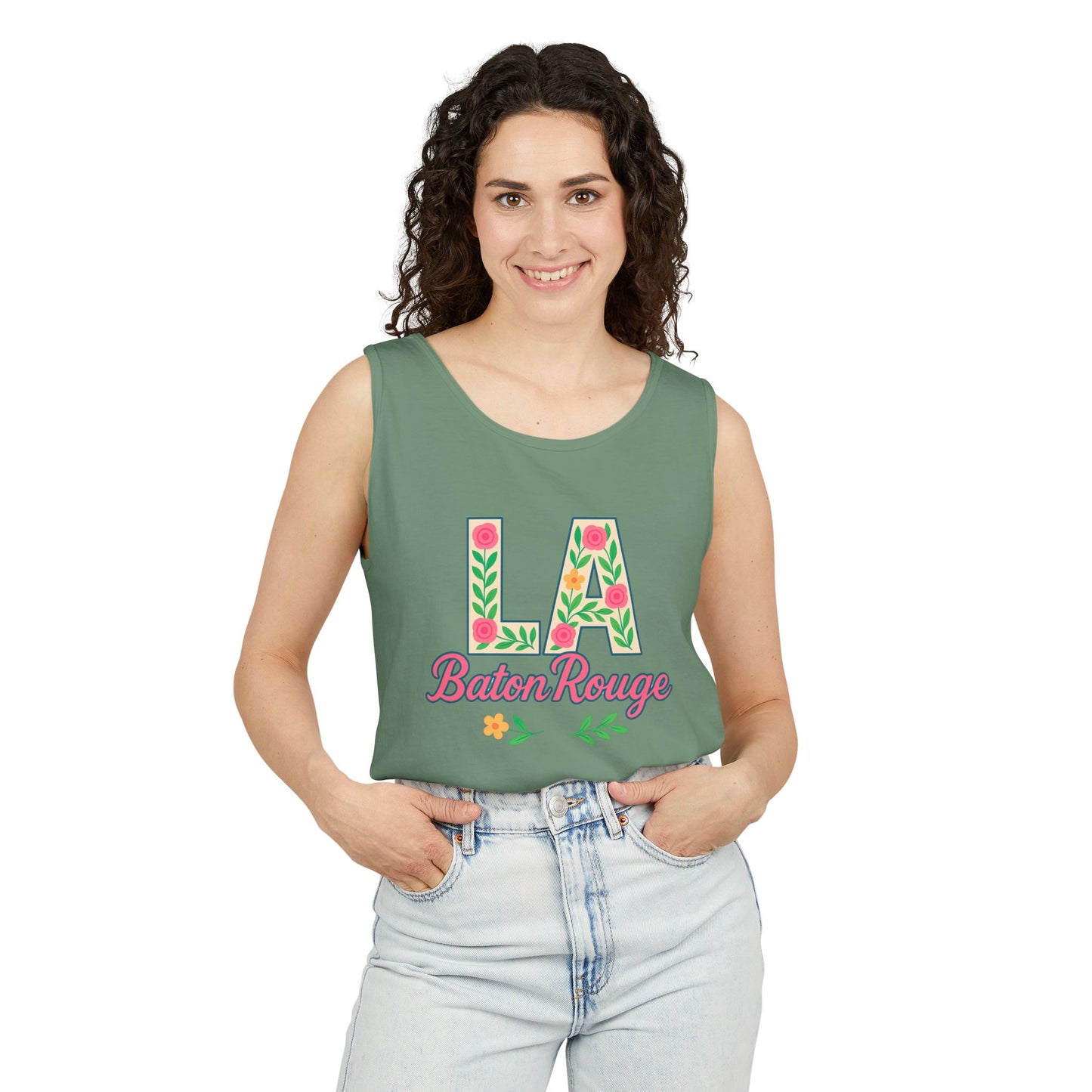 LA Baton Rouge Floral Tank Top, Summer Vibes, Unisex Apparel, Gift for Friends, Vacation Outfit, Spring/Summer Wear, Comfort Colors, Graduation Gift