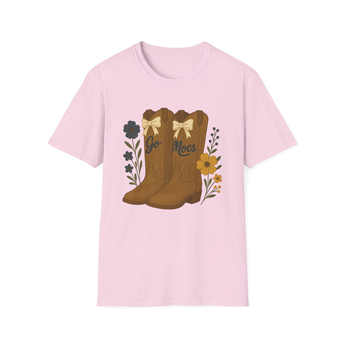 Chatt Mocs Coquette Cowgirl Boot Floral T-Shirt - Go Mocs Design, Casual Wear, Gift for Cowgirls, Western Style, Country Fan Clothing, Go Mocs, chatt tn game day, graduation gift