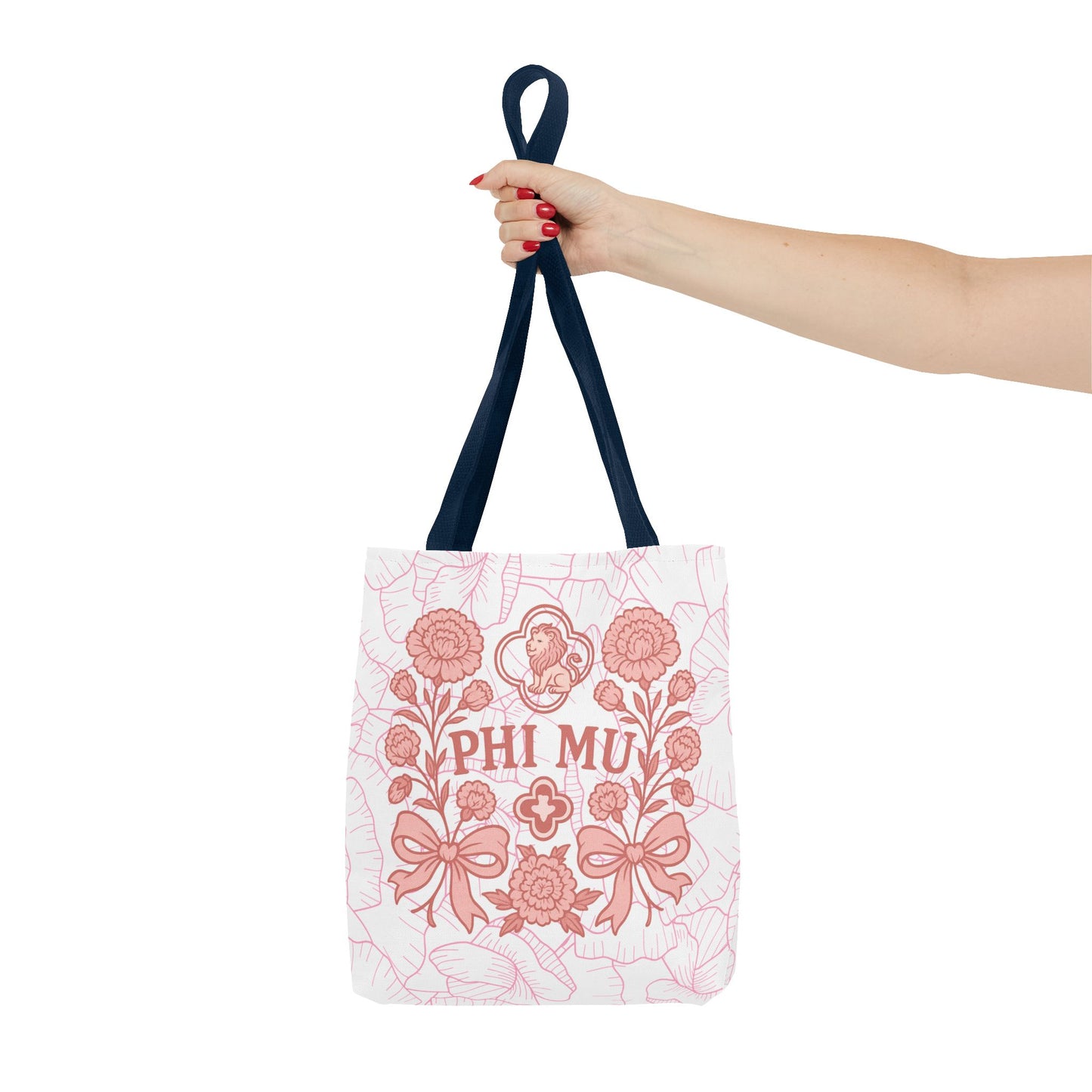 Phi Mu Floral Tote Bag, Sorority Bag, Gift for Sorority Sisters, Pink Floral Tote, College Essentials, AOP Design