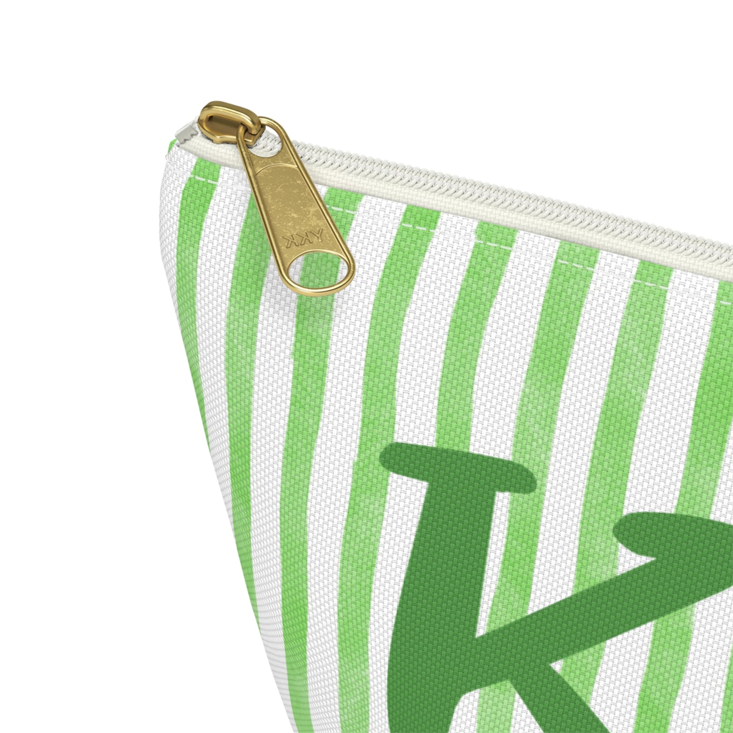 KD Green Striped Accessory Pouch | Cute Makeup Bag, Storage Organizer, Gift for Students, Eco-Friendly Travel Pouch, Teddy Bear Lover Gift