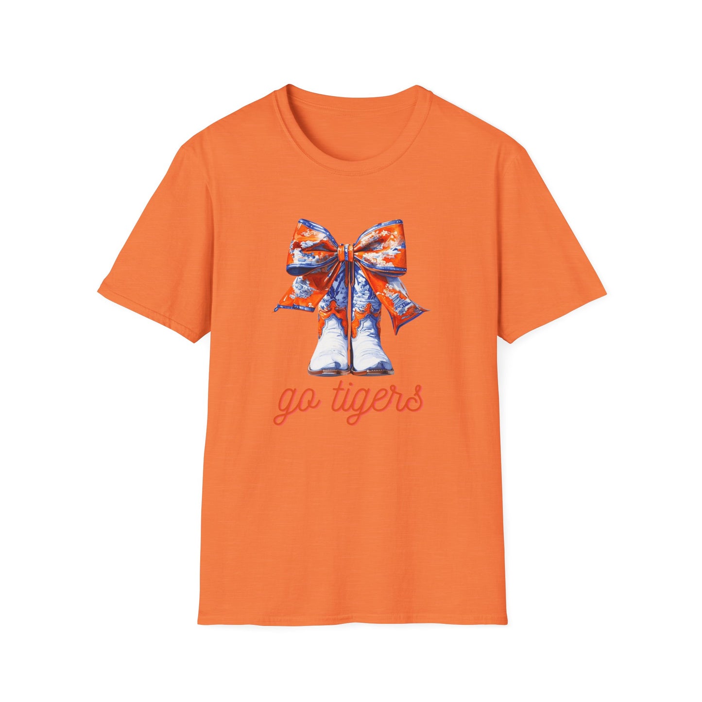 AU Coquette Boot Bow Cheerful Unisex T-Shirt with Bow Design - Perfect for Game Day, Sports Fans, Birthdays, and Casual Wear, Go Tigers!