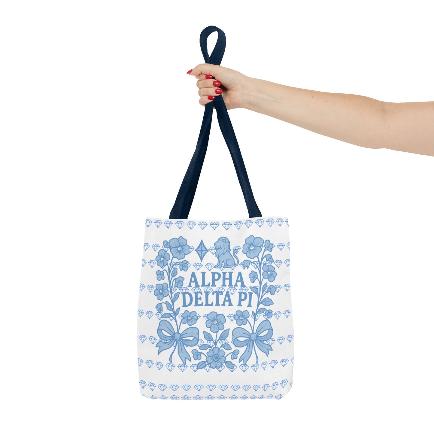 Alpha Delta Pi Floral Tote Bag - Stylish Sorority Accessory, Gift for College Students, Everyday Use, Blue Floral Design, AOP Style