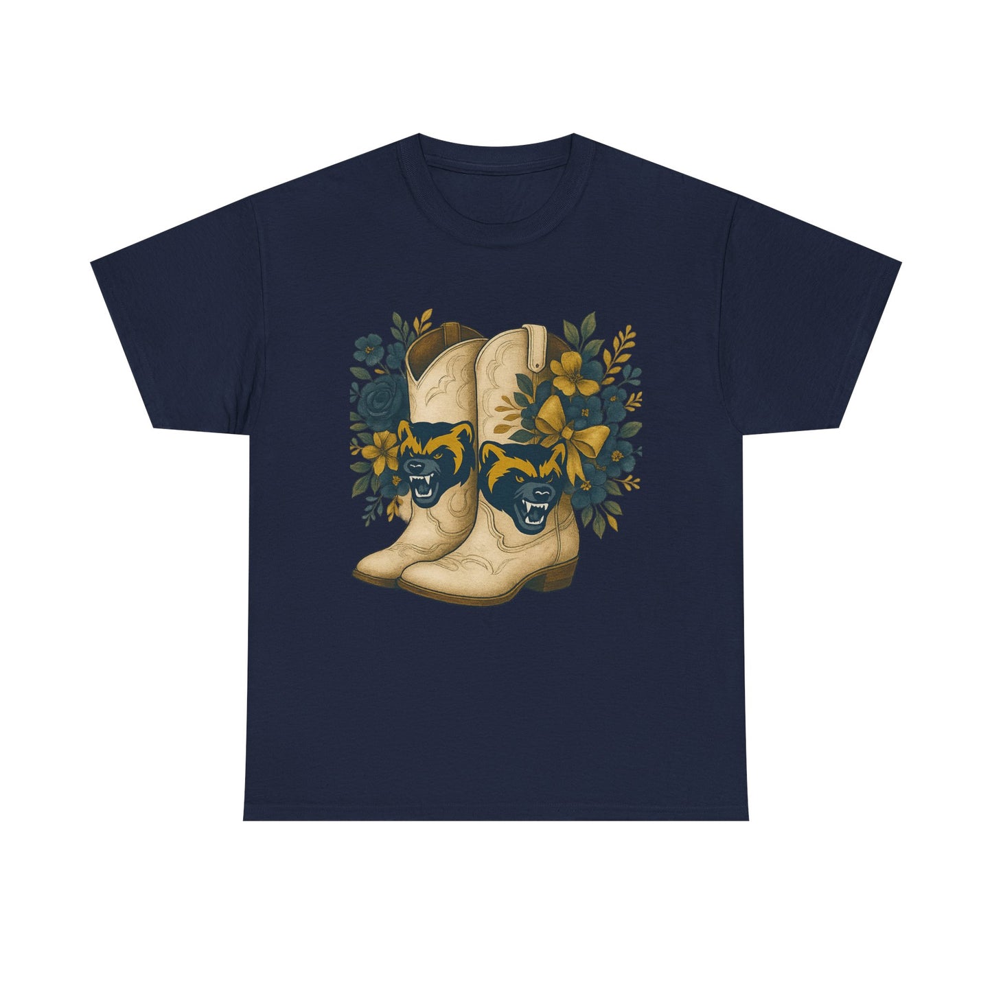 Graphic Tee - Michigan Wolverines Maize and Blue Country Chic Floral Cowboy Boots Vintage Style Shirt