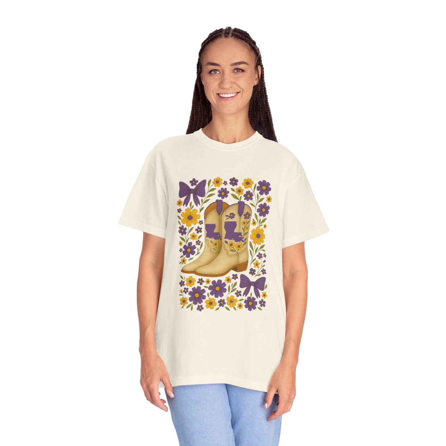 T-Shirt - Western Floral Boot T-Shirt, Vintage Graphic Shirt, Gift for Cowgirl, LSU Tigers, Louisiana Game Day