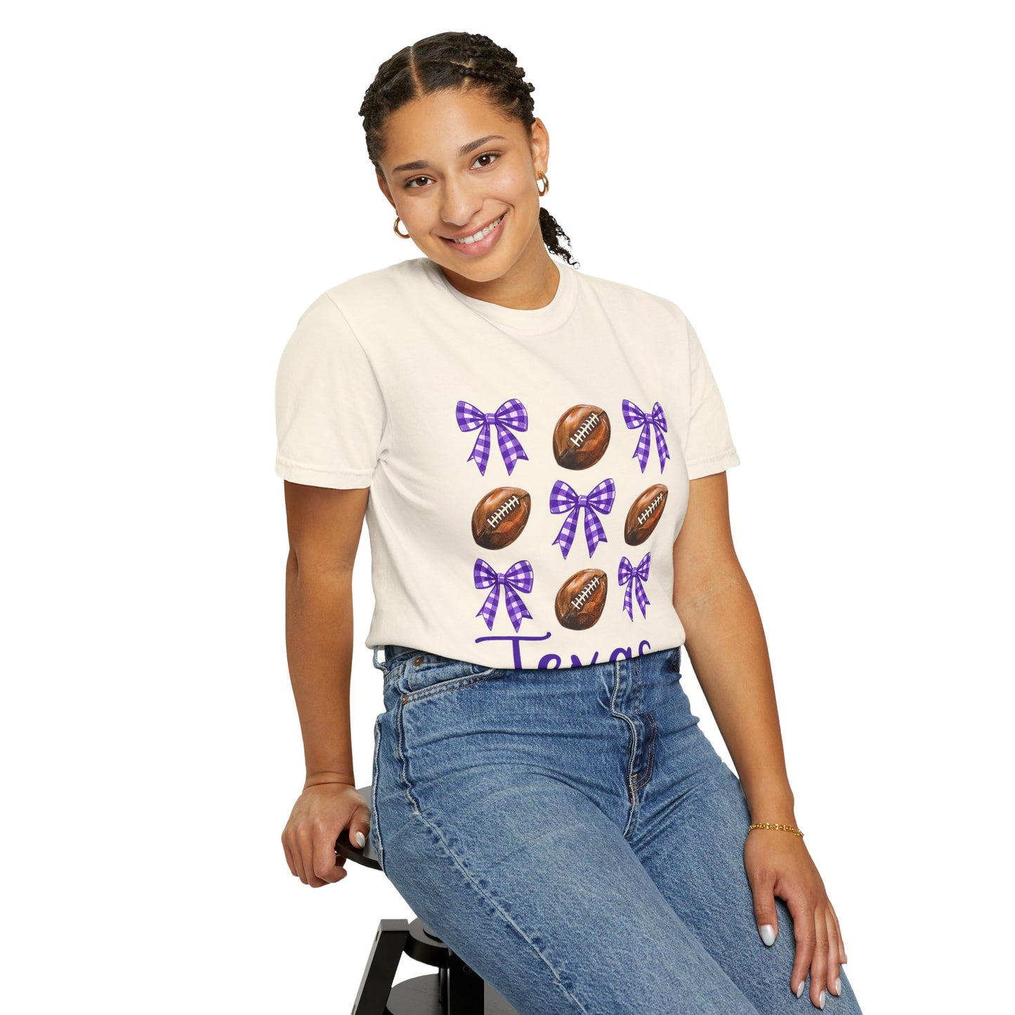 Texas Football Unisex T-Shirt with Purple Bows - Game Day Sports Apparel for Horned Frogs Fans