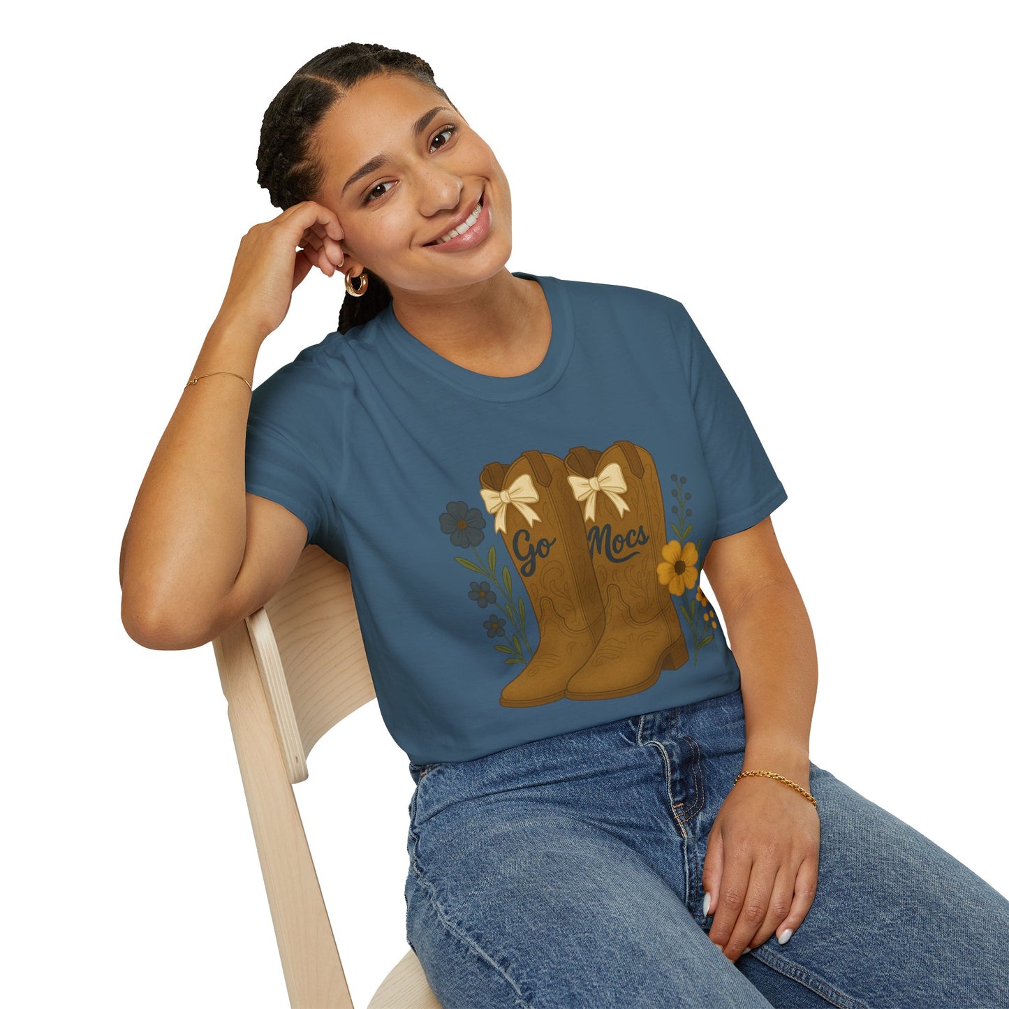 Chatt Mocs Coquette Cowgirl Boot Floral T-Shirt - Go Mocs Design, Casual Wear, Gift for Cowgirls, Western Style, Country Fan Clothing, Go Mocs, chatt tn game day, graduation gift