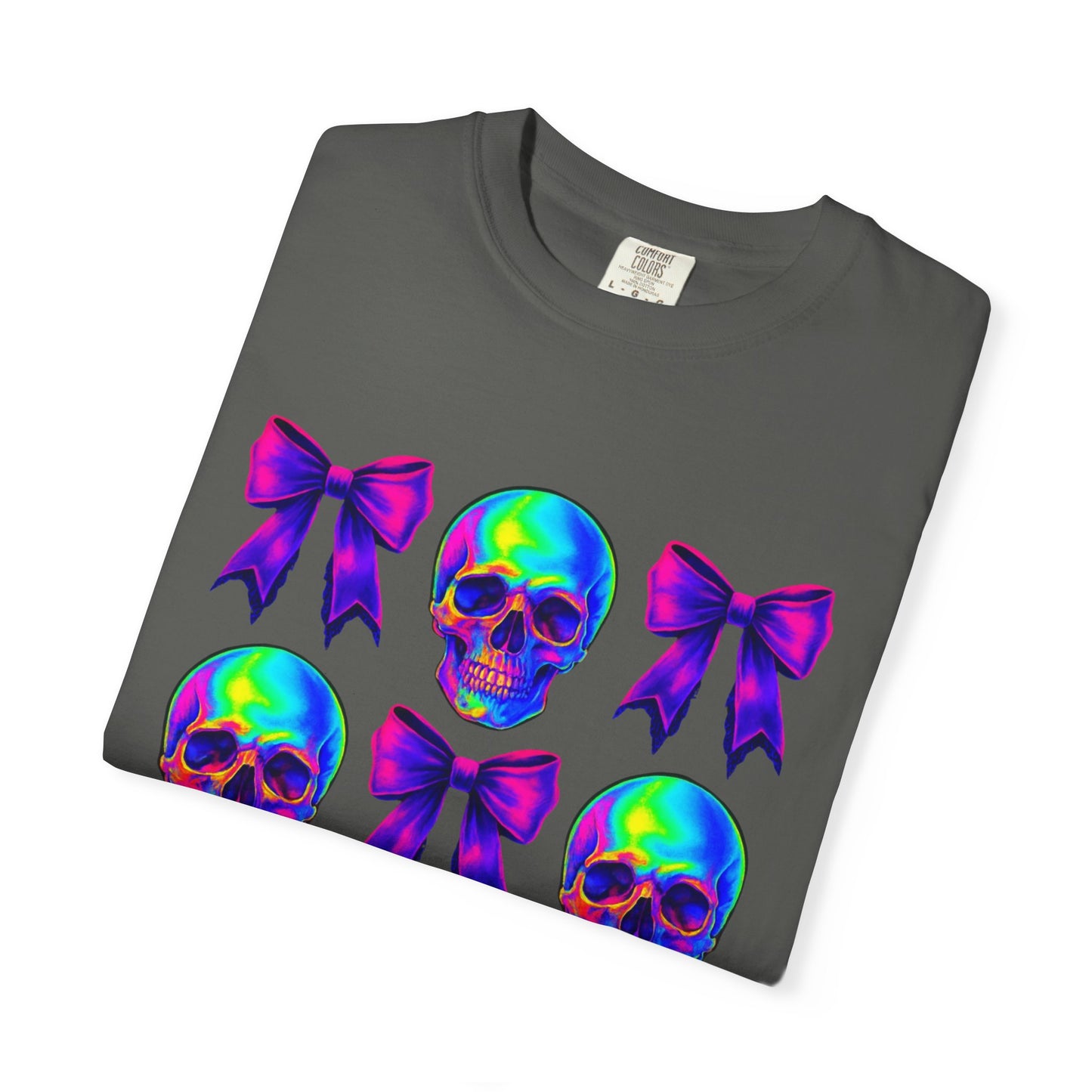 Neon Skull and Bow Unisex T-Shirt | Trendy Graphic Tee for Halloween, Festivals, Casual Wear, Gifts