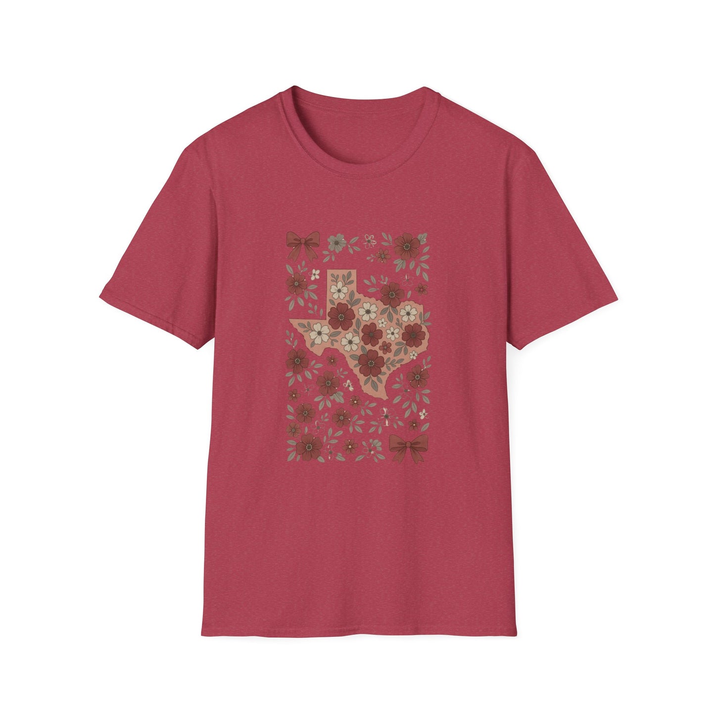 Texas Floral Unisex Softstyle T-Shirt, Vintage Texas Tee, Texas Pride Shirt, Casual Wear, Gift for Texas Lovers, Holiday T-Shirt