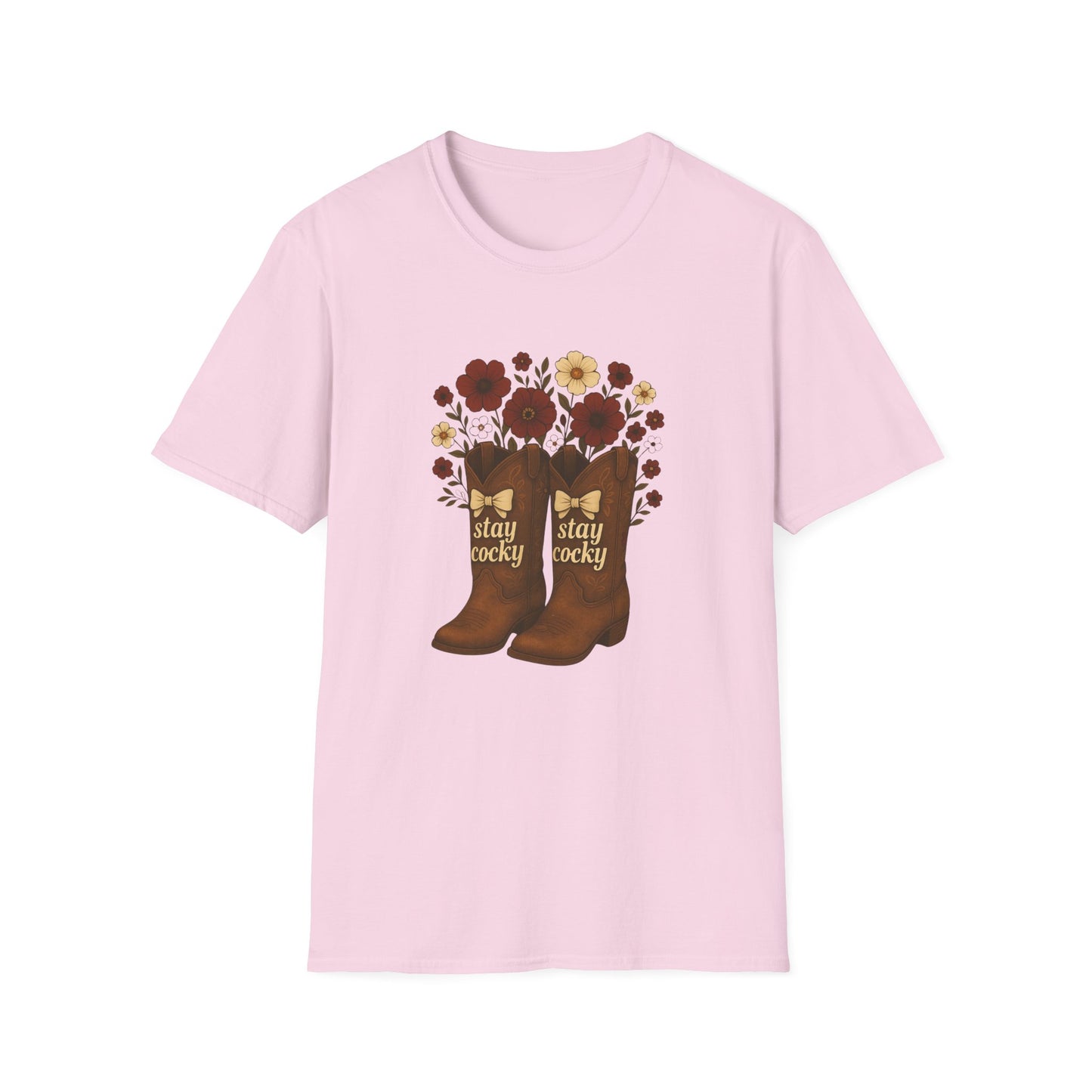 Sc stay cocky coquette t-shirt, Lucky Cowboy Boots T-Shirt, Country Style Tee, Floral Graphic Shirt, Gift for sc fan, go gamecocks, sc game day, graduation gift, college student gift