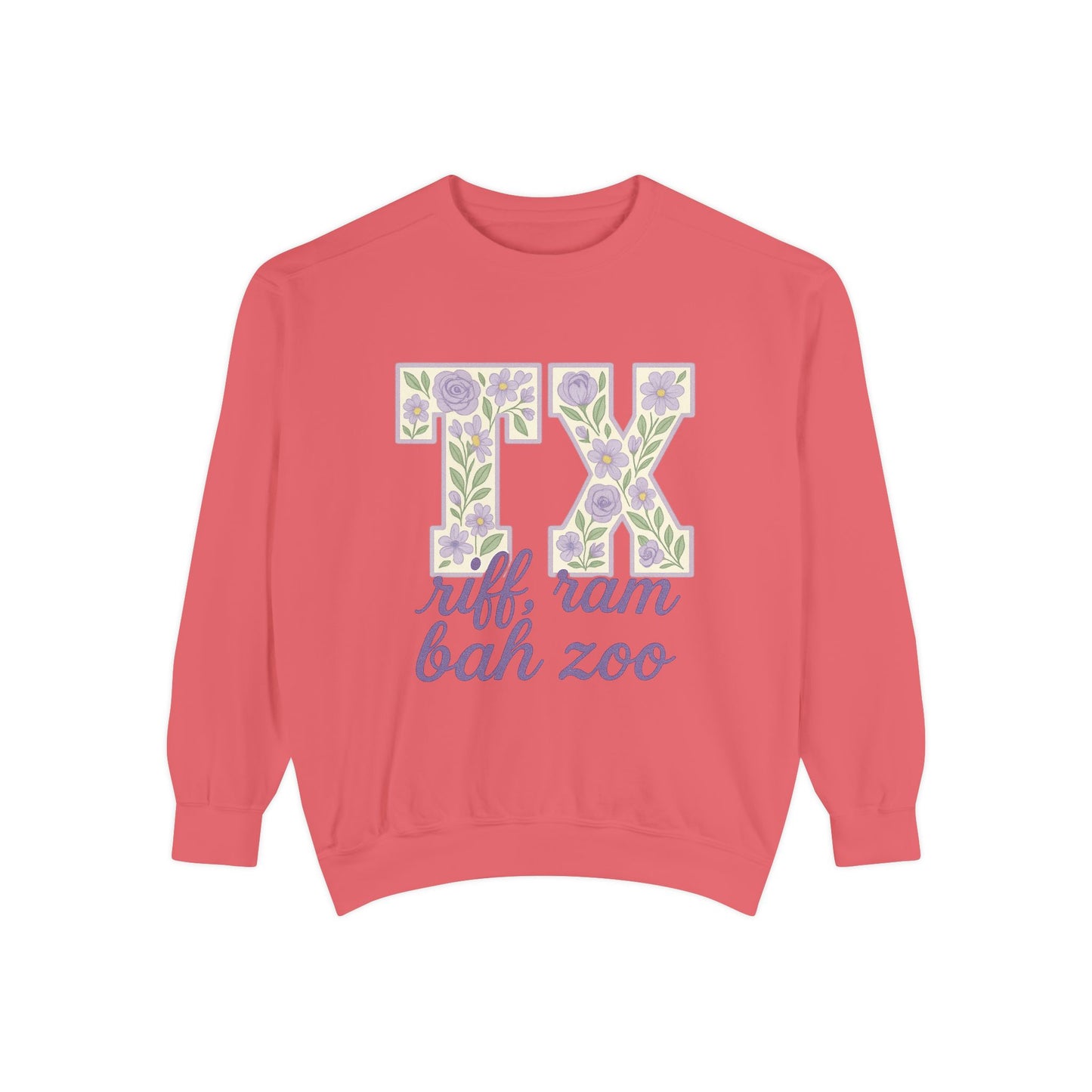 TCU Floral TX Sweatshirt - Unisex Garment-Dyed, Cozy Casual Wear, Texas Pride, Gift for Friends, College Apparel, Spring Outfits