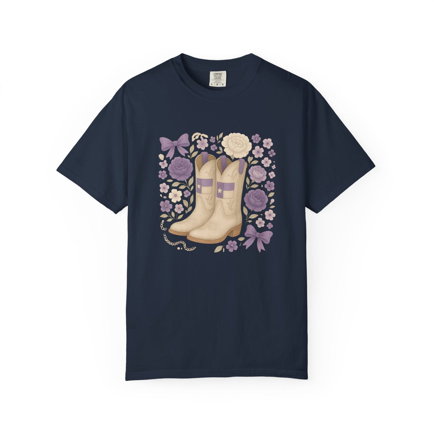 Whimsical Floral Boots Unisex T-Shirt | Casual Style, Gift for Her, Texas Christian University, TCU Frogs, Comfort Colors, Texas Fan gift, Graduation Gift