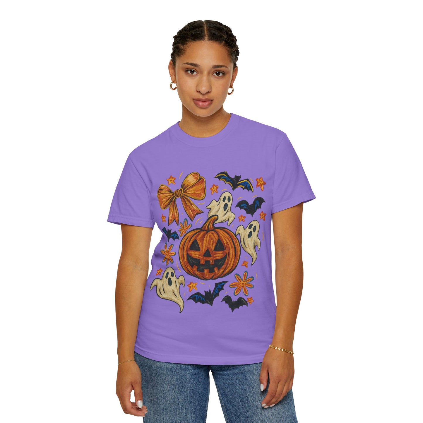 Halloween Ghost & Pumpkin T-shirt, Spooky Season Shirt, Fall Tee, Unisex Halloween Apparel, Ghostly Graphic Tee, Pumpkin Graphic Shirt