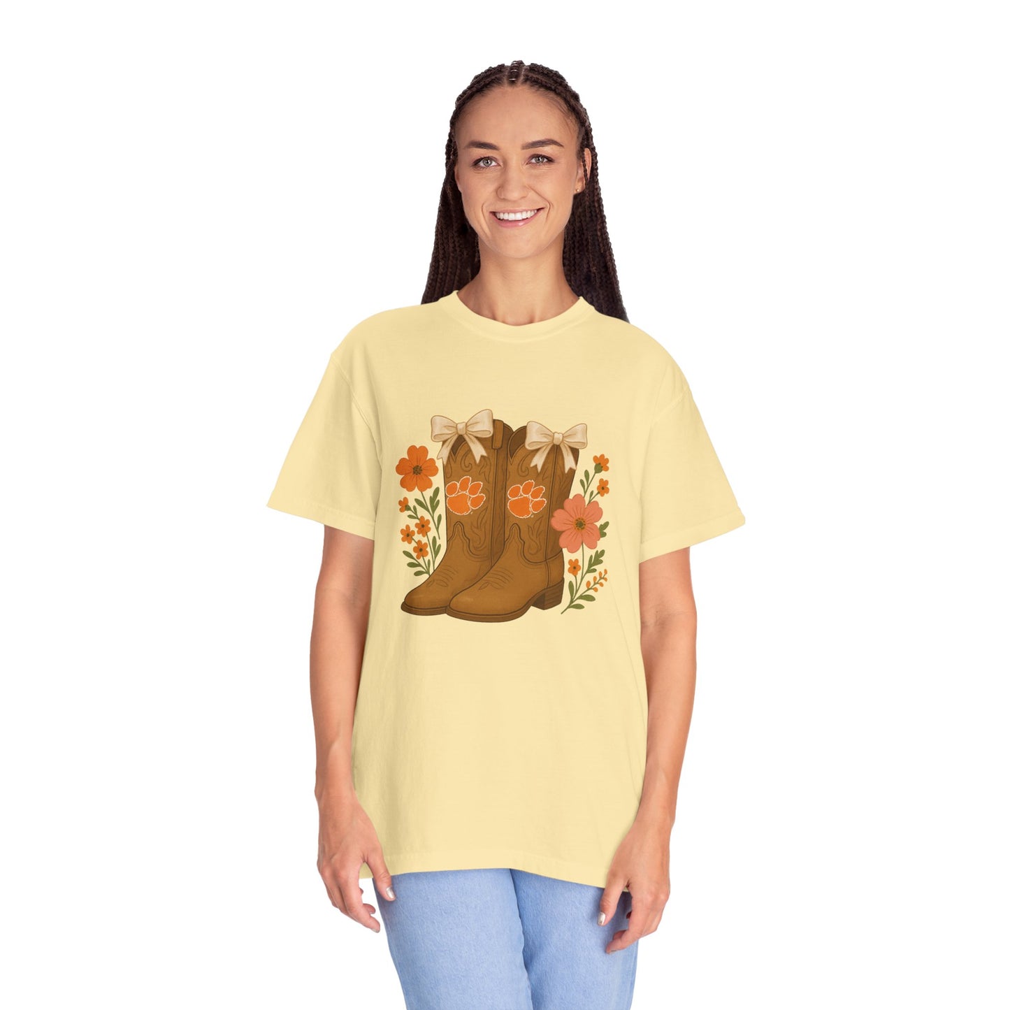 Cowgirl Boots Floral T-Shirt, Go Tigers Game Day, Comfort Colors