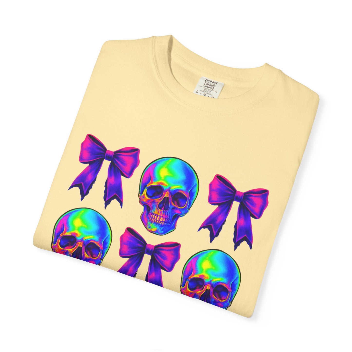 Neon Skull and Bow Unisex T-Shirt | Trendy Graphic Tee for Halloween, Festivals, Casual Wear, Gifts