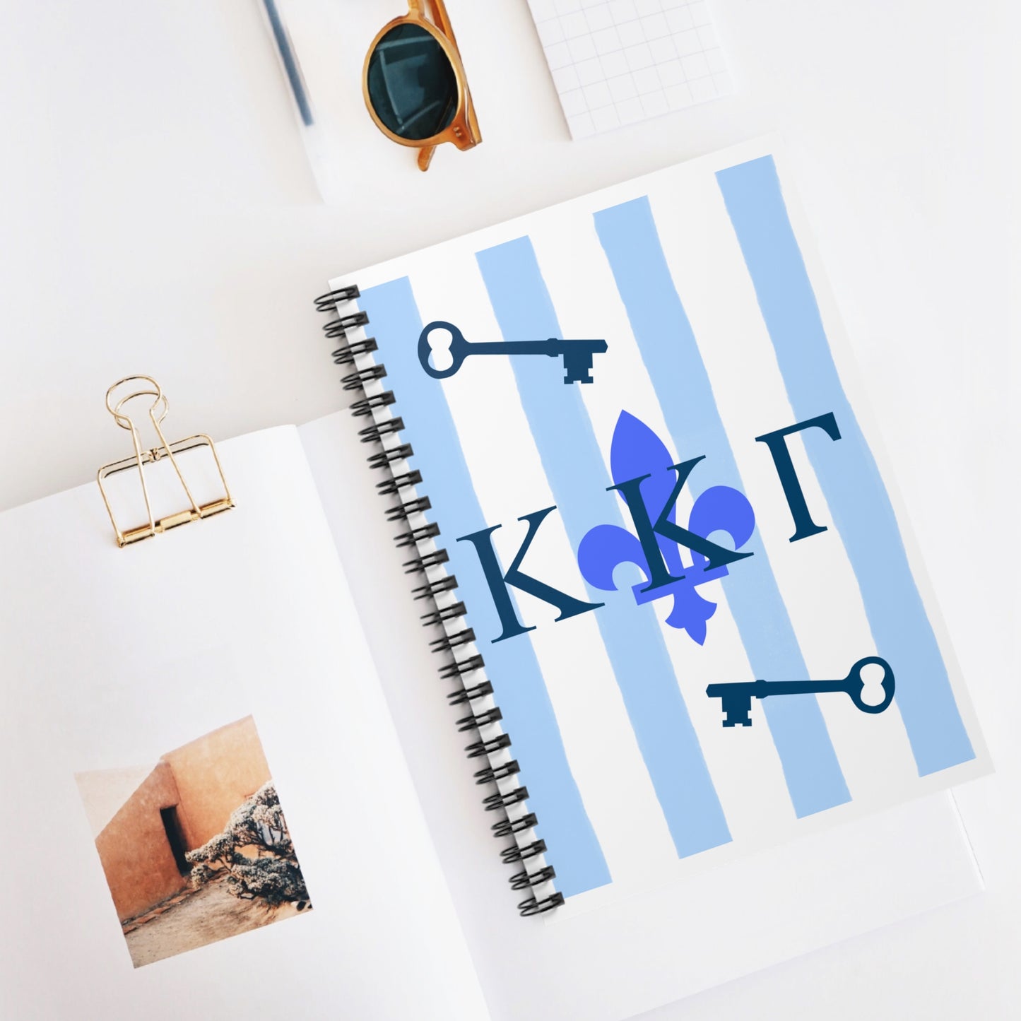 KKG Blue Key Fleur-de-lis Spiral Notebook - Perfect for Students, Journaling, Gift for Sorority Sisters, Academic Notes, KKG Merchandise