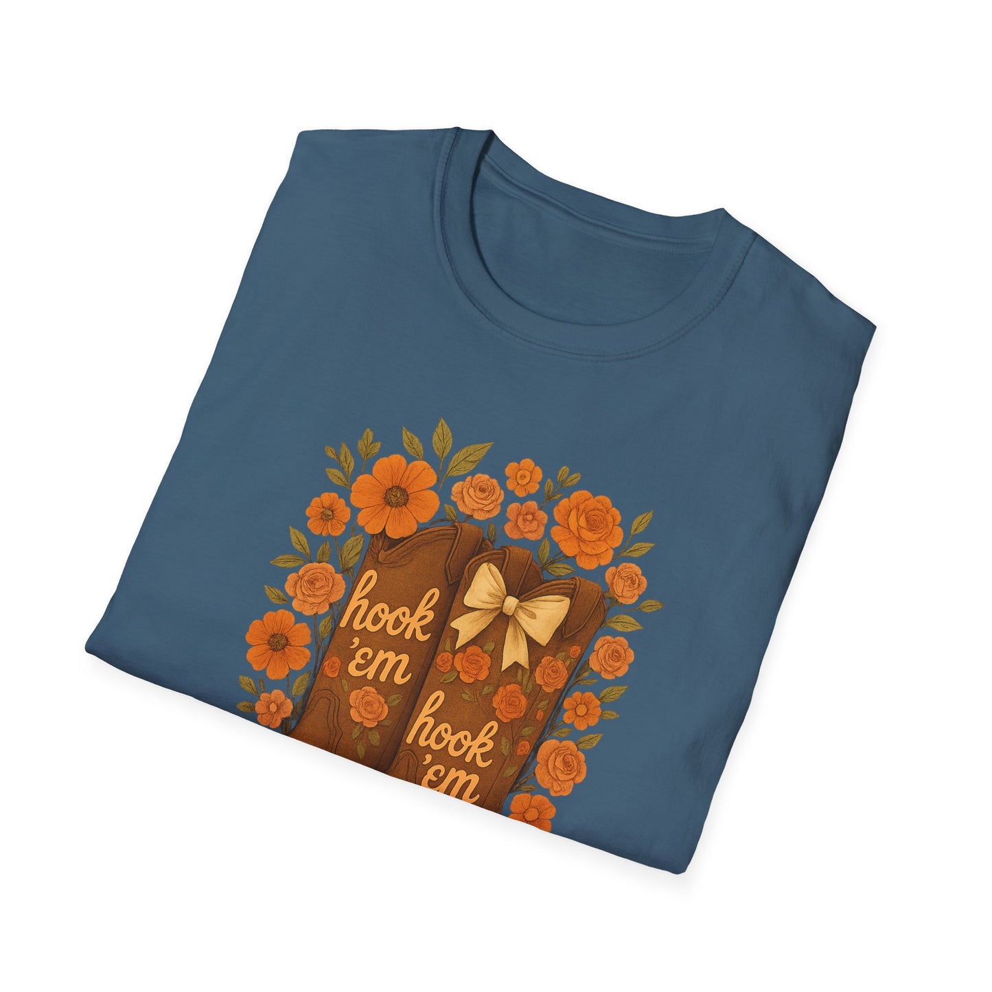 Tx Hook Em Floral Cowboy Boot T-Shirt, Hook 'Em Tee, Autumn Apparel, Country Style, Gift for Her, tx longhorns, texas fan gift, hook em horns, graduation gift, college student gift