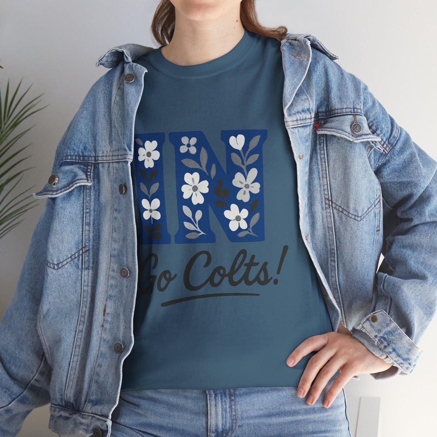 Floral Colts Tee | Unisex Heavy Cotton Tee for Sports Fans, Indiana Pride