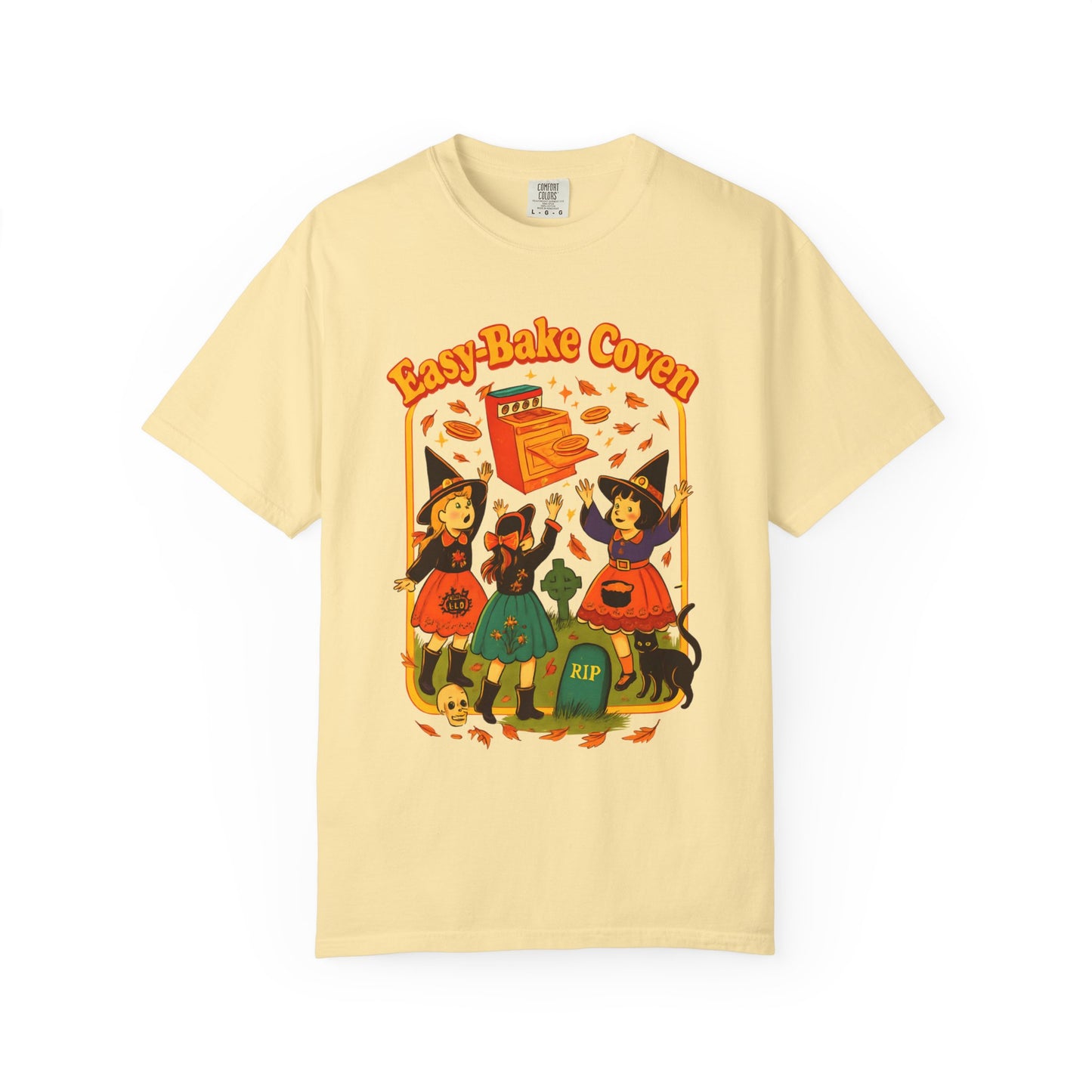 Halloween Witch T-Shirt, Unisex Garment-Dyed Shirt, Easy-Bake Coven Tee, Spooky Season Apparel, Cute Witch Design