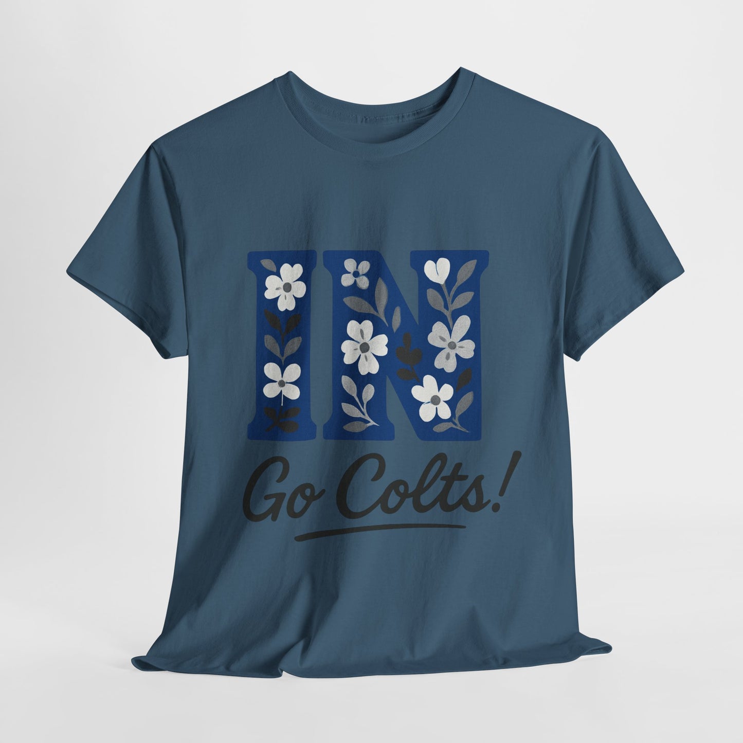 Floral Colts Tee | Unisex Heavy Cotton Tee for Sports Fans, Indiana Pride