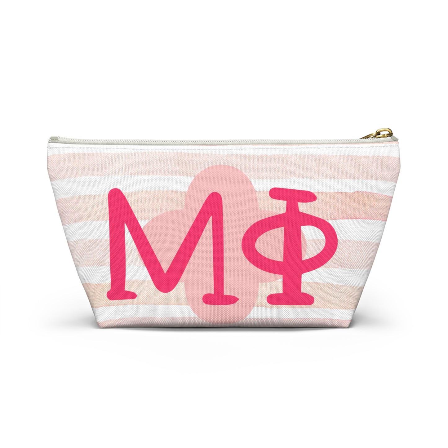 PHI mu Chic Accessory Pouch for Sorority Sisters, Cosmetic Bag, Makeup Organizer, Gift for College Graduates, Pink Stripes