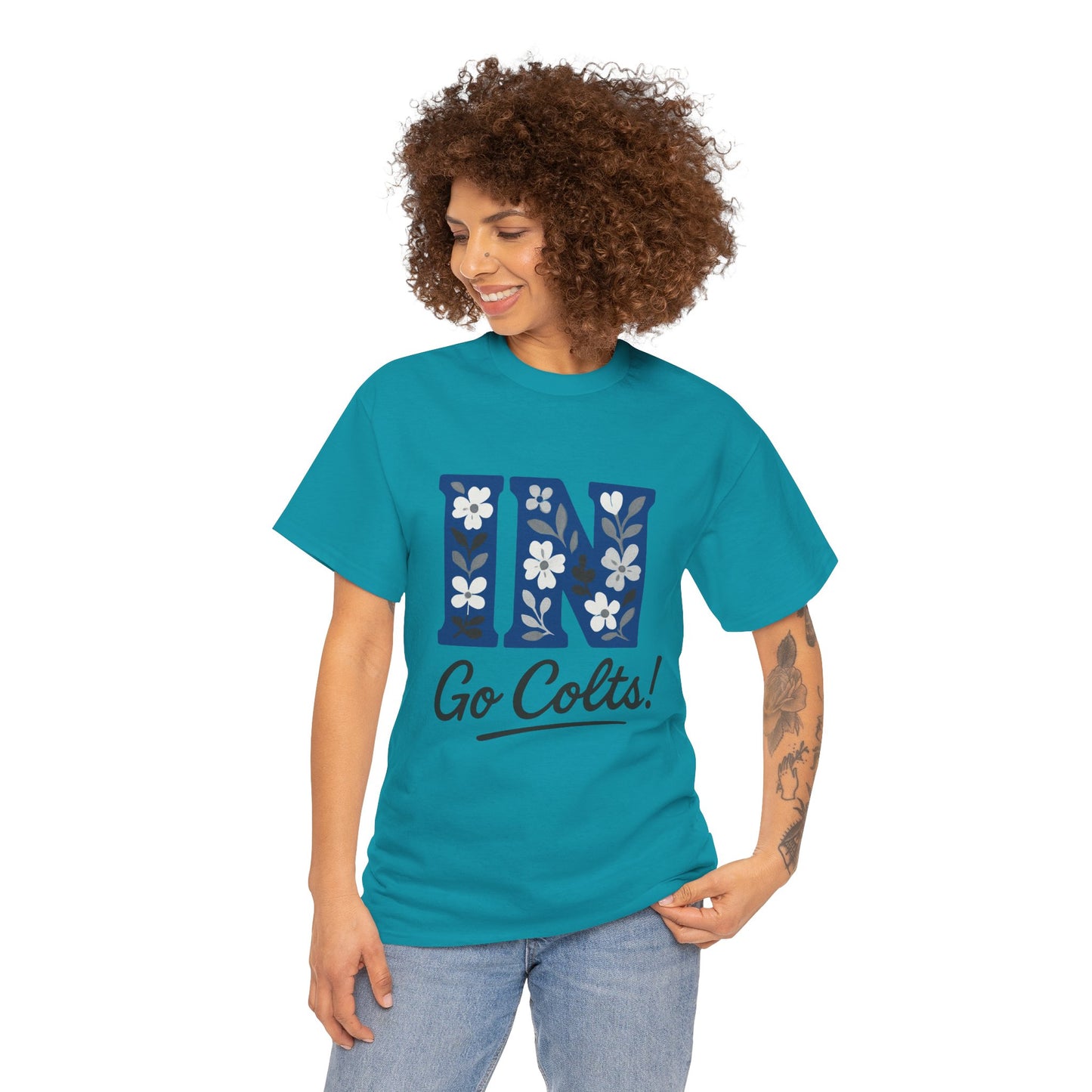 Floral Colts Tee | Unisex Heavy Cotton Tee for Sports Fans, Indiana Pride