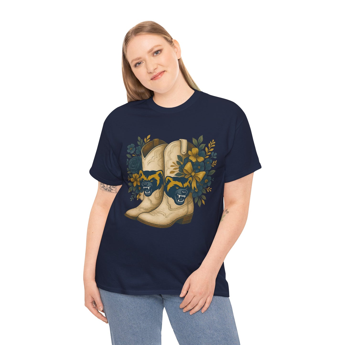 Graphic Tee - Michigan Wolverines Maize and Blue Country Chic Floral Cowboy Boots Vintage Style Shirt