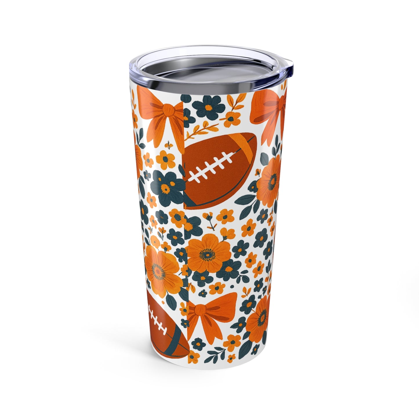 20oz Floral Football Tumbler, Auburn Game Day, Floral Football Tumbler, 20oz Insulated Travel Mug, Sports Party Favor, Tailgate Accessory, Gift for Fans